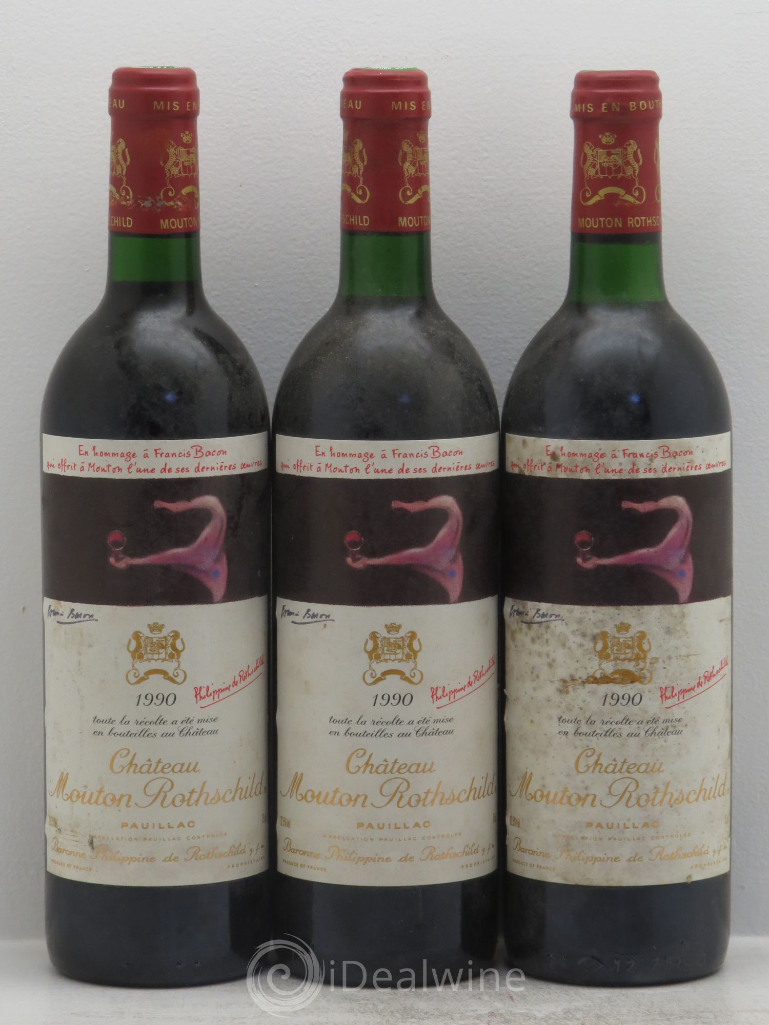 Château Mouton Rothschild 1er Grand Cru Classé 1990 - Lot de 3 bouteilles - 0