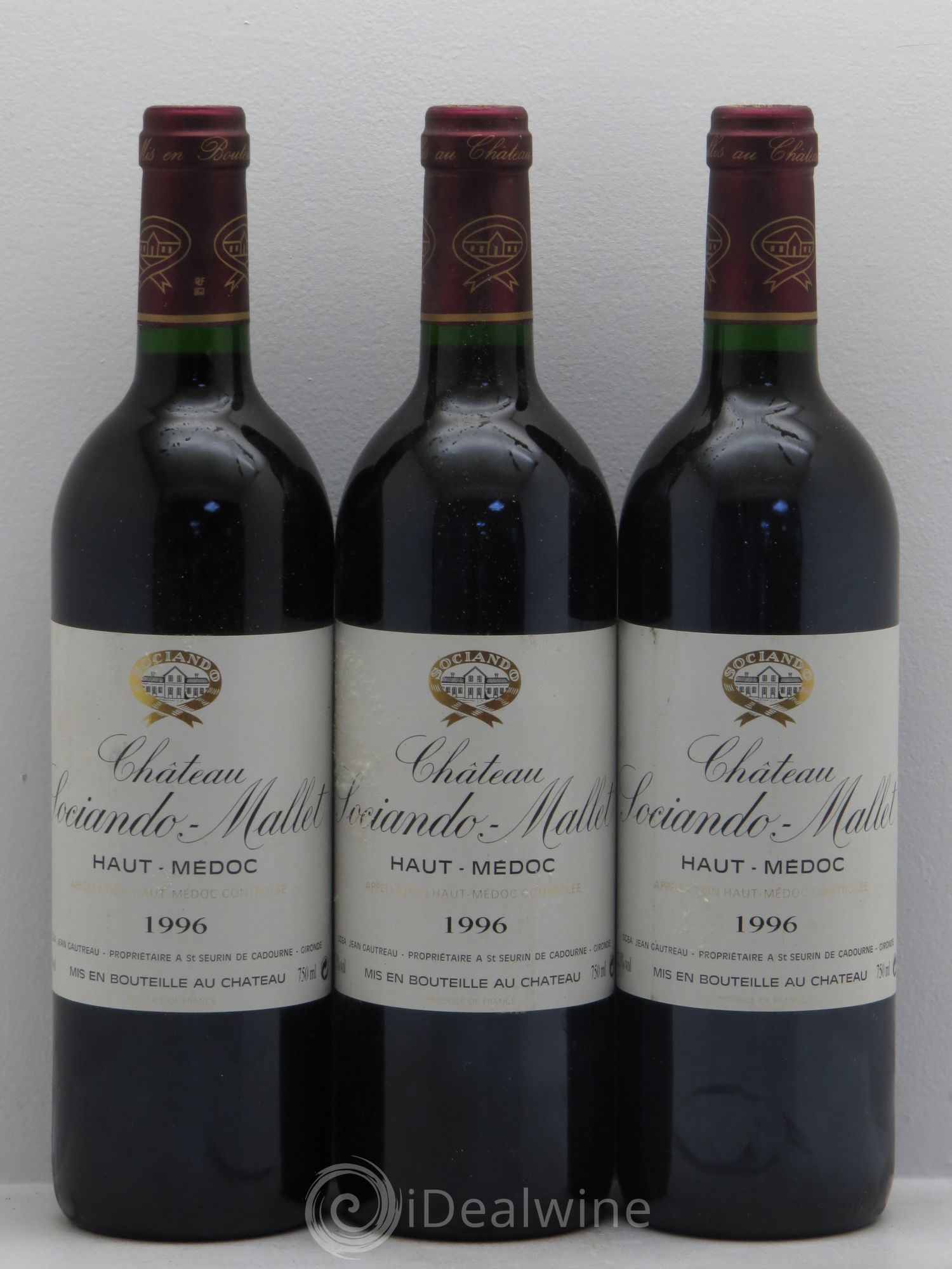 Château Sociando Mallet 1996 - Lot de 3 bouteilles - 0