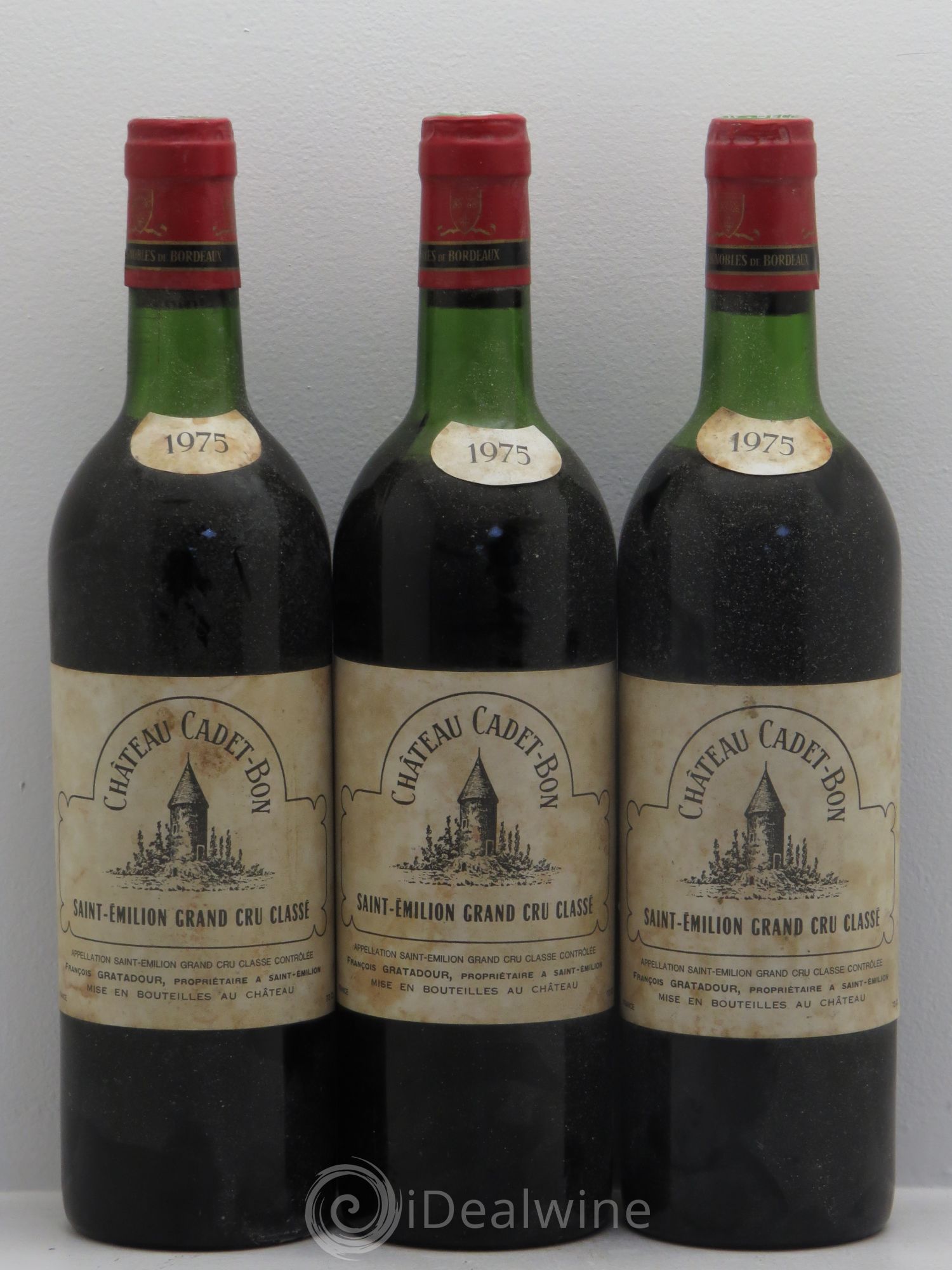 Château Cadet Bon Grand Cru Classé 1975 - Lot de 3 bouteilles - 0