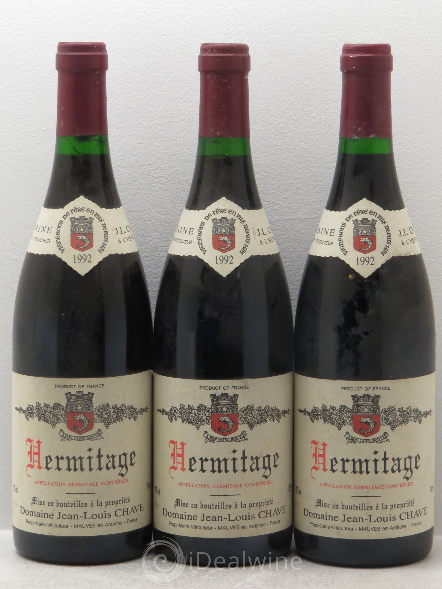 Hermitage Jean-Louis Chave 1992 - Lot de 3 bouteilles - 0