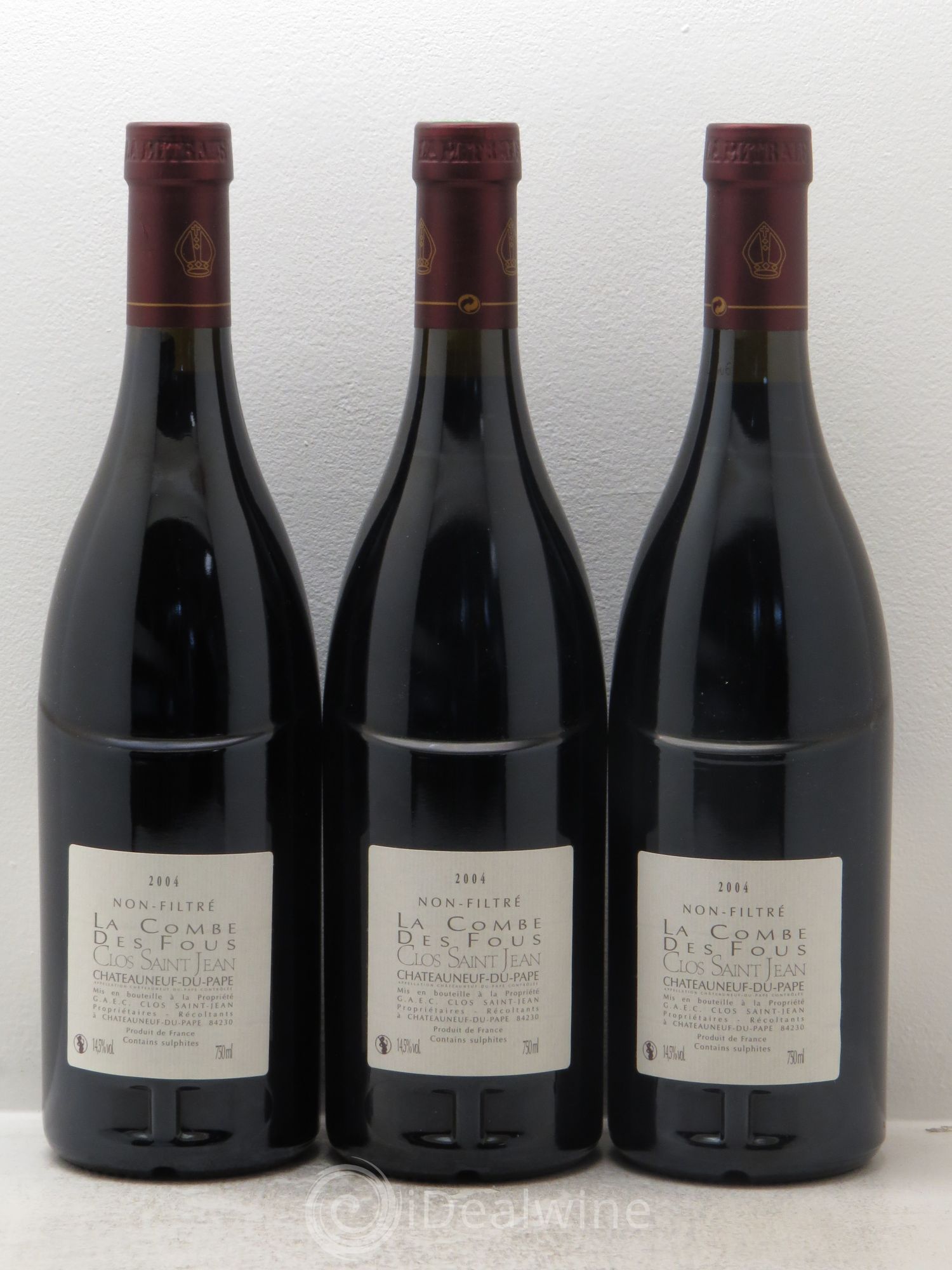 Châteauneuf-du-Pape Clos Saint-Jean La Combe des Fous Pascal et Vincent Maurel 2004 - Lot de 3 bouteilles - 1