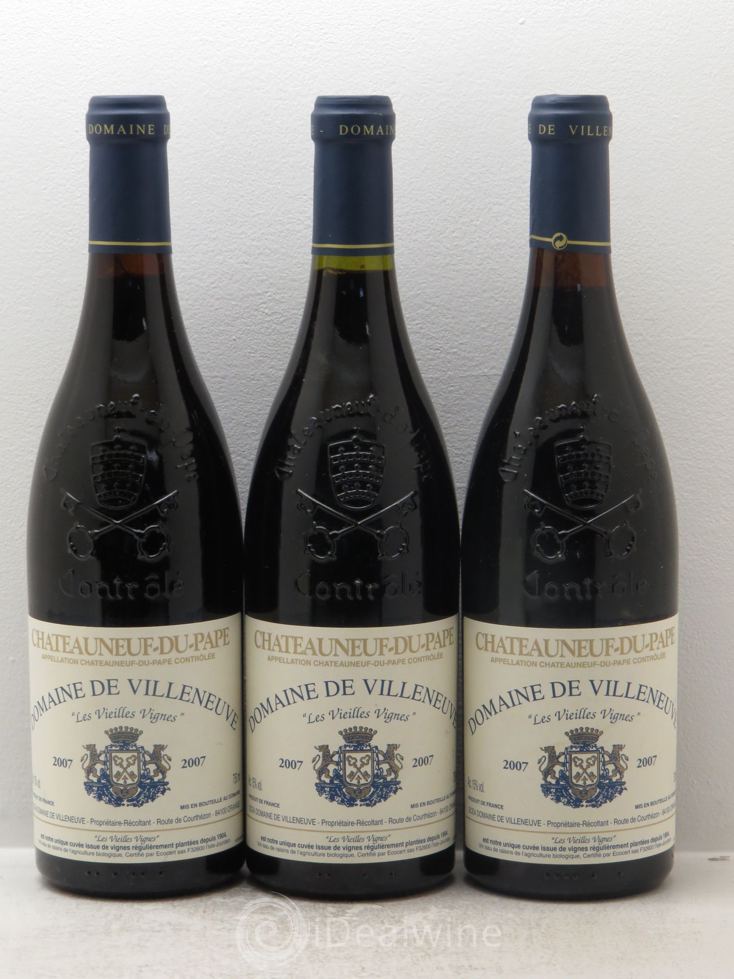 Châteauneuf-du-Pape Domaine Villeneuve Les vieilles vignes 2007 - Posten von 3 Flaschen - 0