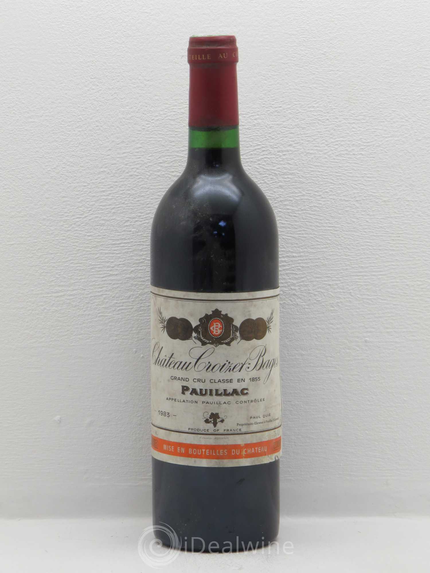 Château Croizet Bages 5ème Grand Cru Classé 1983 - Lot de 1 bouteille - 0