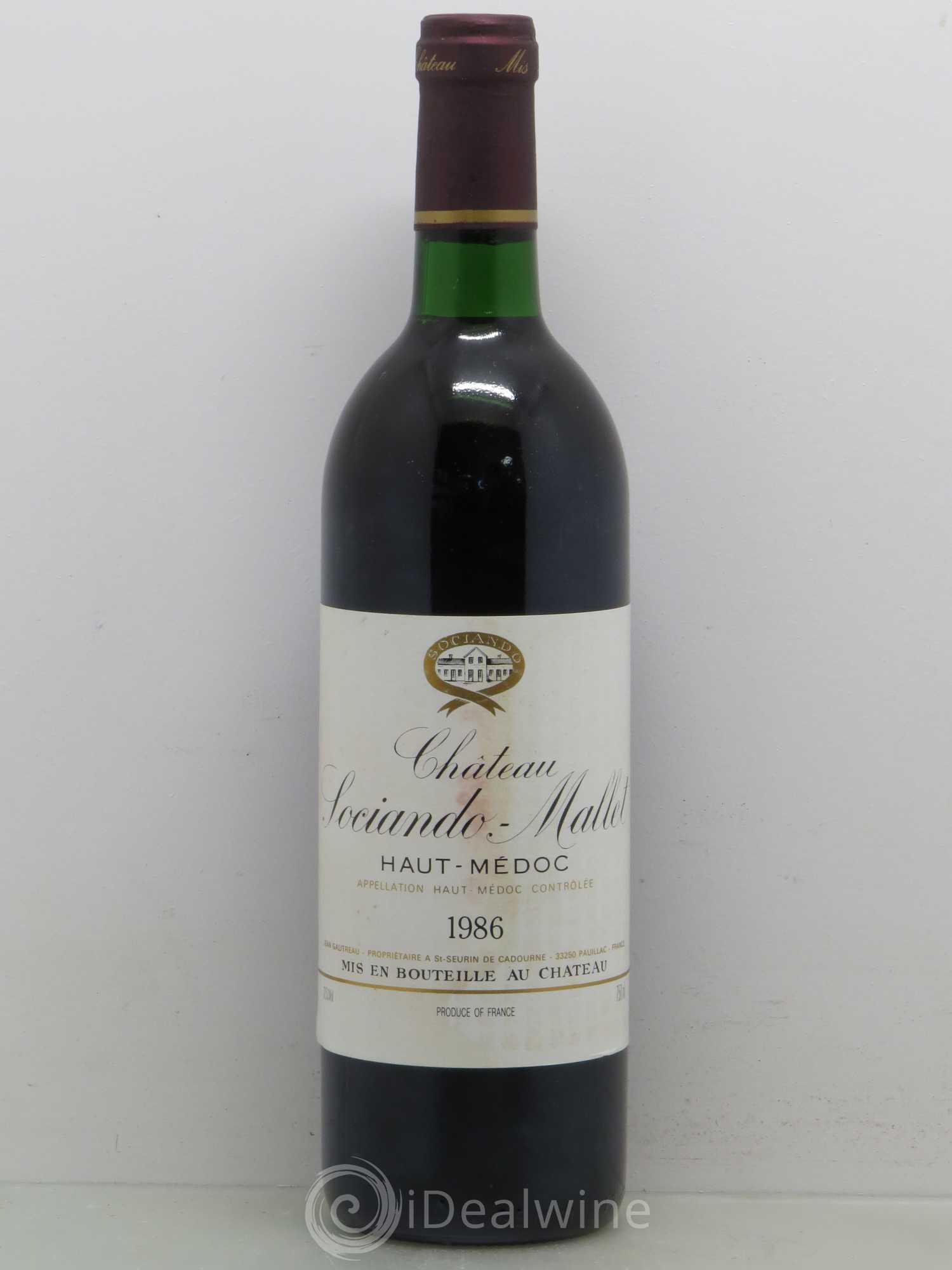 Château Sociando Mallet 1986 - Lot de 1 bouteille - 0