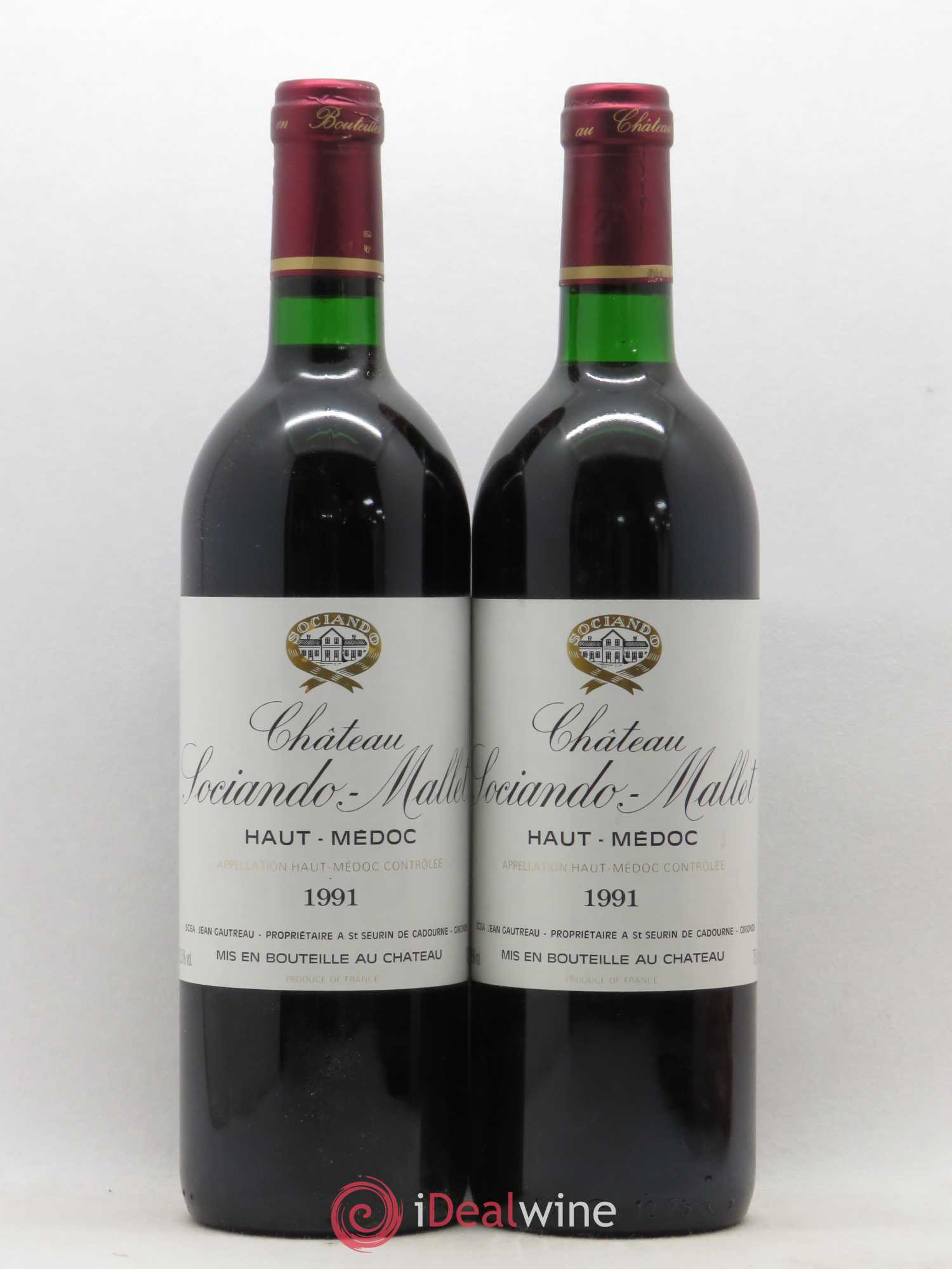 Château Sociando Mallet 1991 - Lot de 2 bouteilles - 0