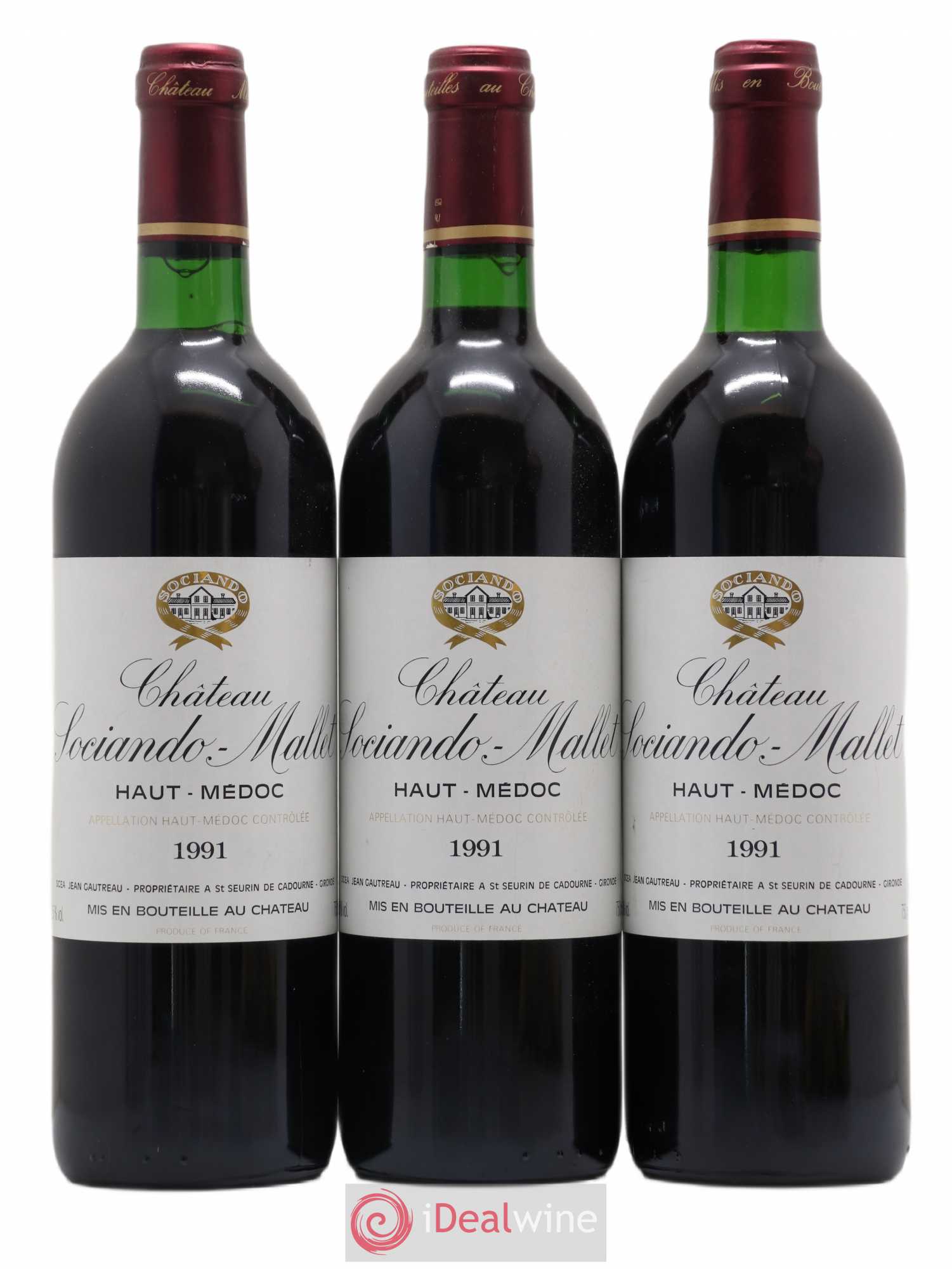 Château Sociando Mallet 1991 - Lot de 3 bouteilles - 0