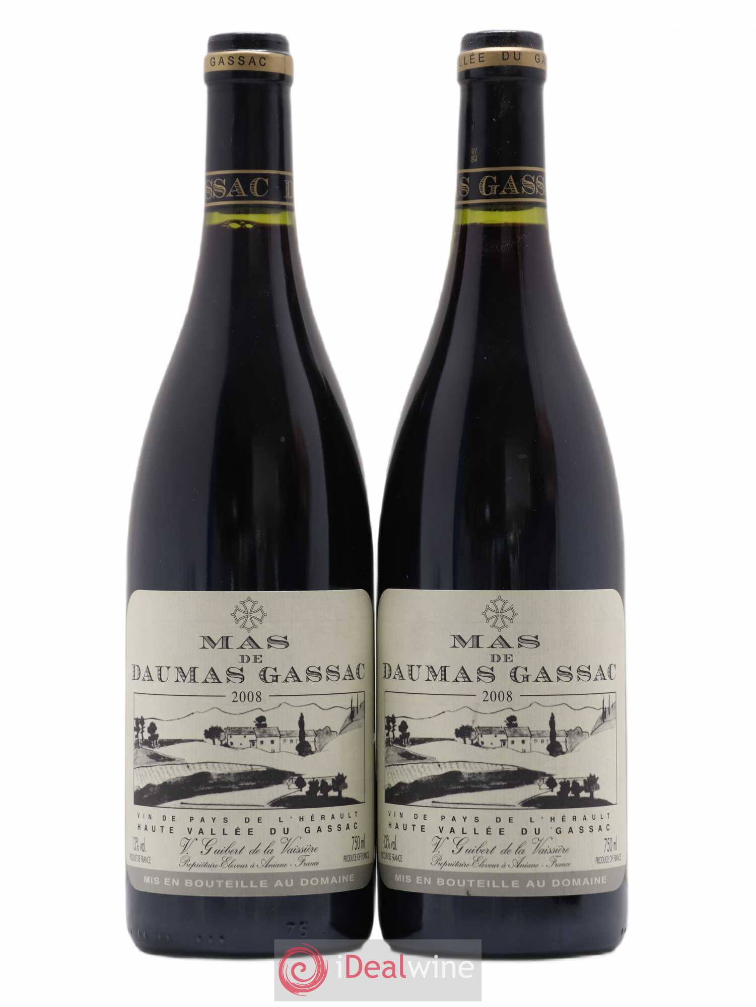 Saint-Guilhem-le-Désert - Cité d'Aniane Mas Daumas Gassac Famille Guibert de La Vaissière 2008 - Lot de 2 bouteilles - 0