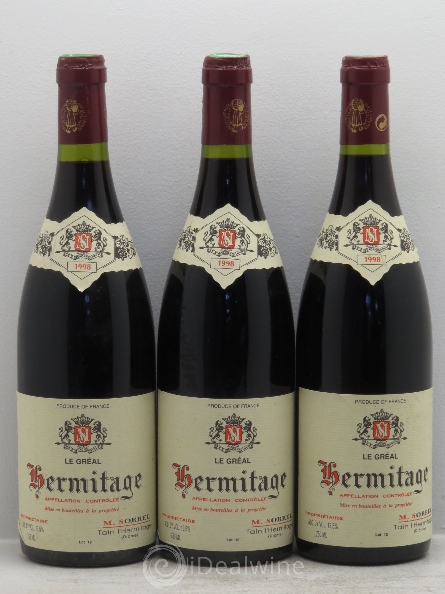Hermitage Le Gréal Marc Sorrel 1998 - Lot de 3 bouteilles - 0