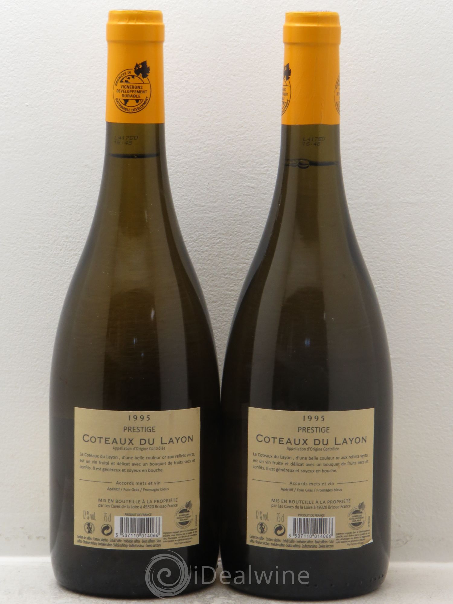 Coteaux du Layon Prestige -Sélection particulière -Les caves de la Loire 1995 - Lotto di 2 bottiglie - 1