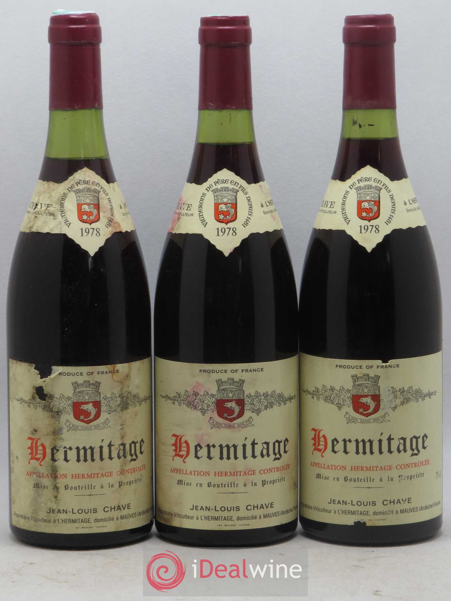 Hermitage Jean-Louis Chave 1978 - Lot de 3 bouteilles - 0