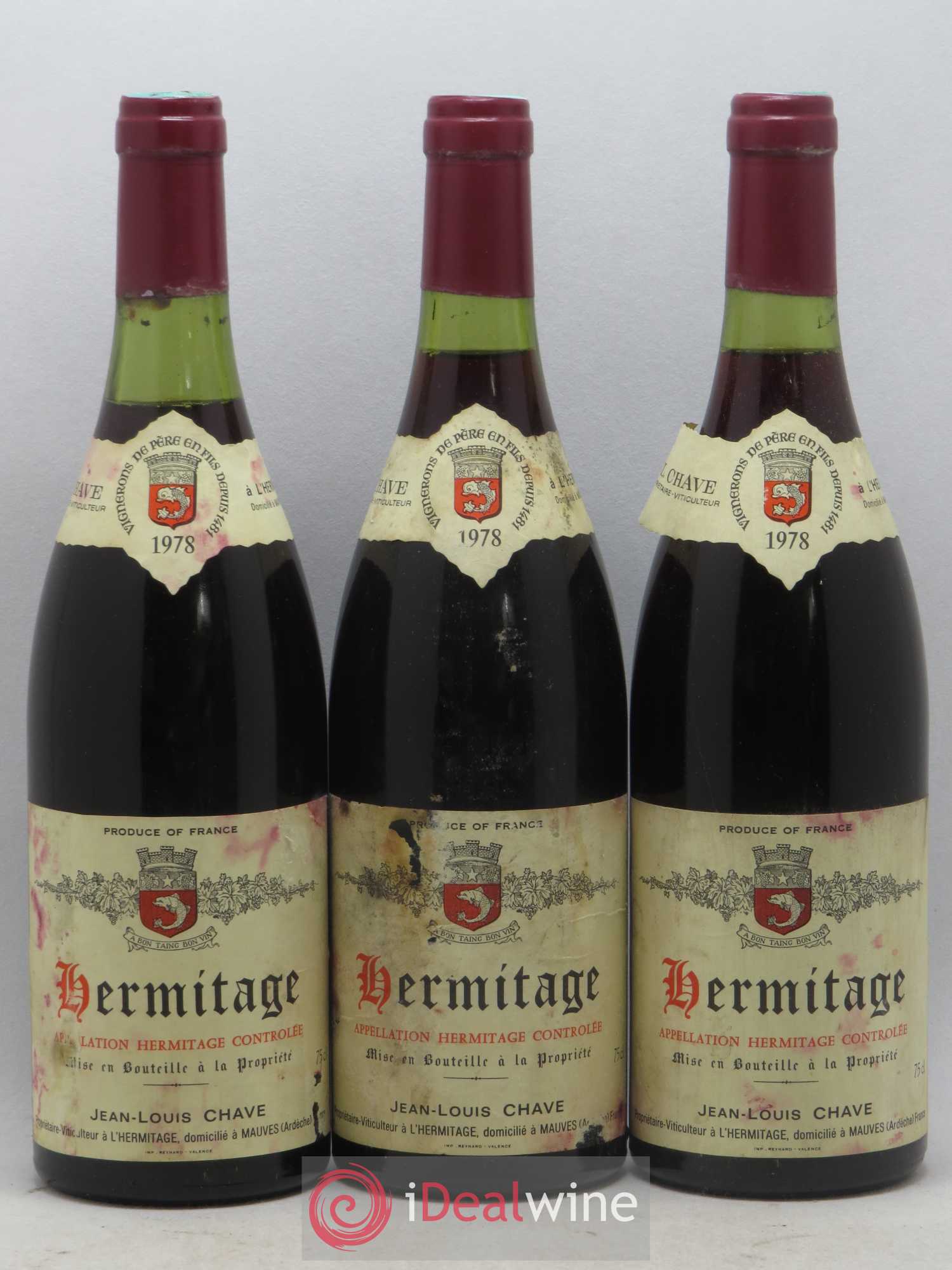 Hermitage Jean-Louis Chave 1978 - Lot de 3 bouteilles - 0
