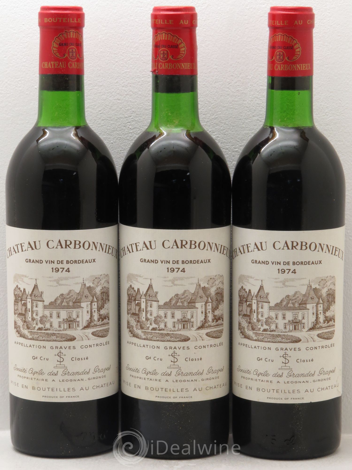 Château Carbonnieux Cru Classé de Graves 1974 - Lot de 3 bouteilles - 0