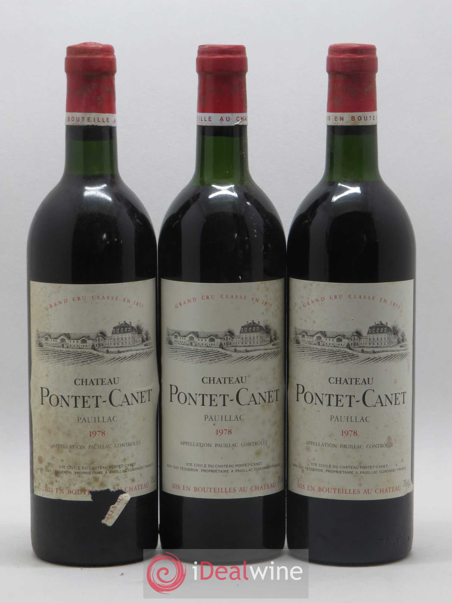 Château Pontet Canet 5ème Grand Cru Classé 1978 - Lot de 3 bouteilles - 0
