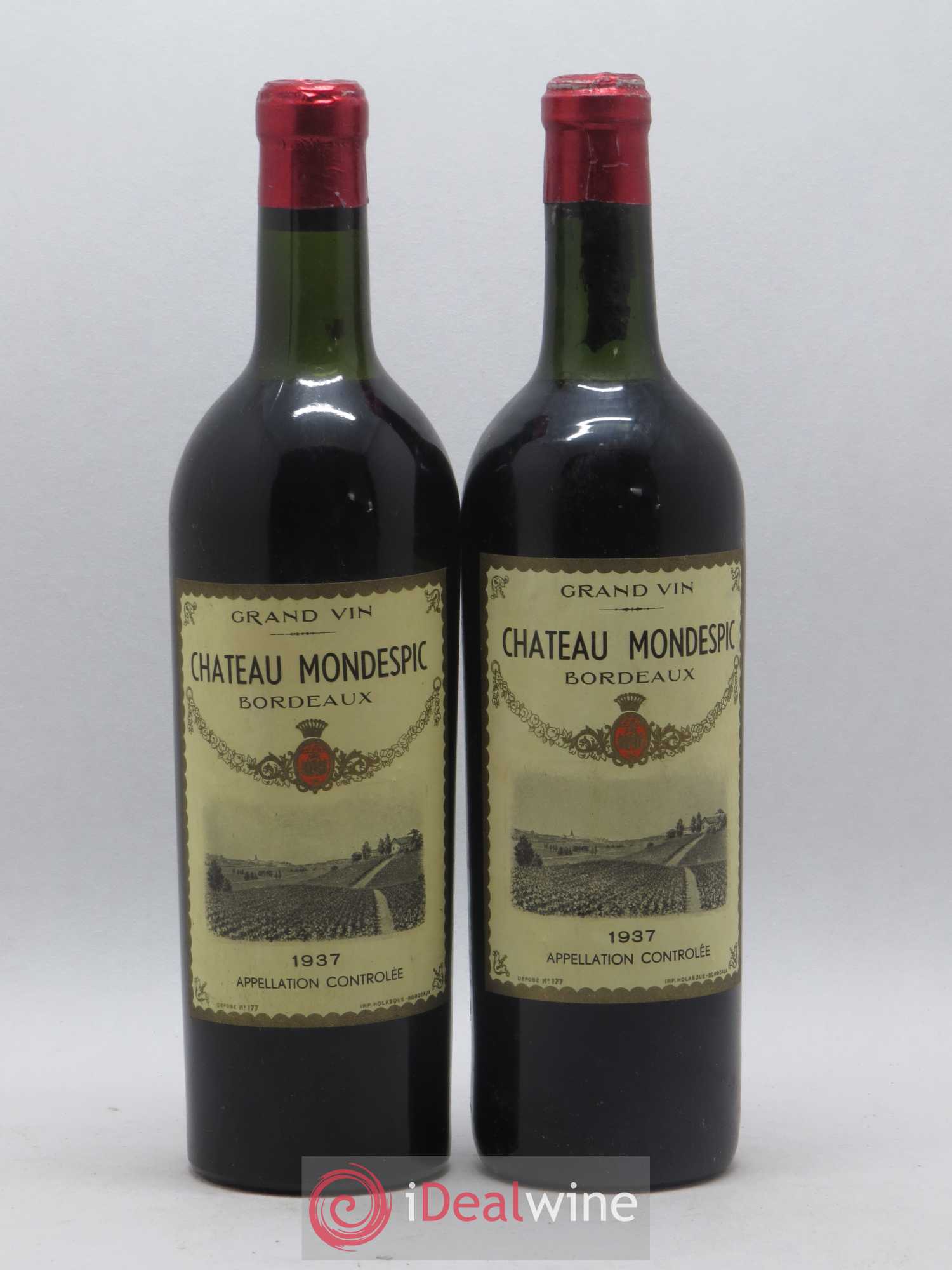 Bordeaux Château Mondespic 1937 - Lot de 2 bouteilles - 0