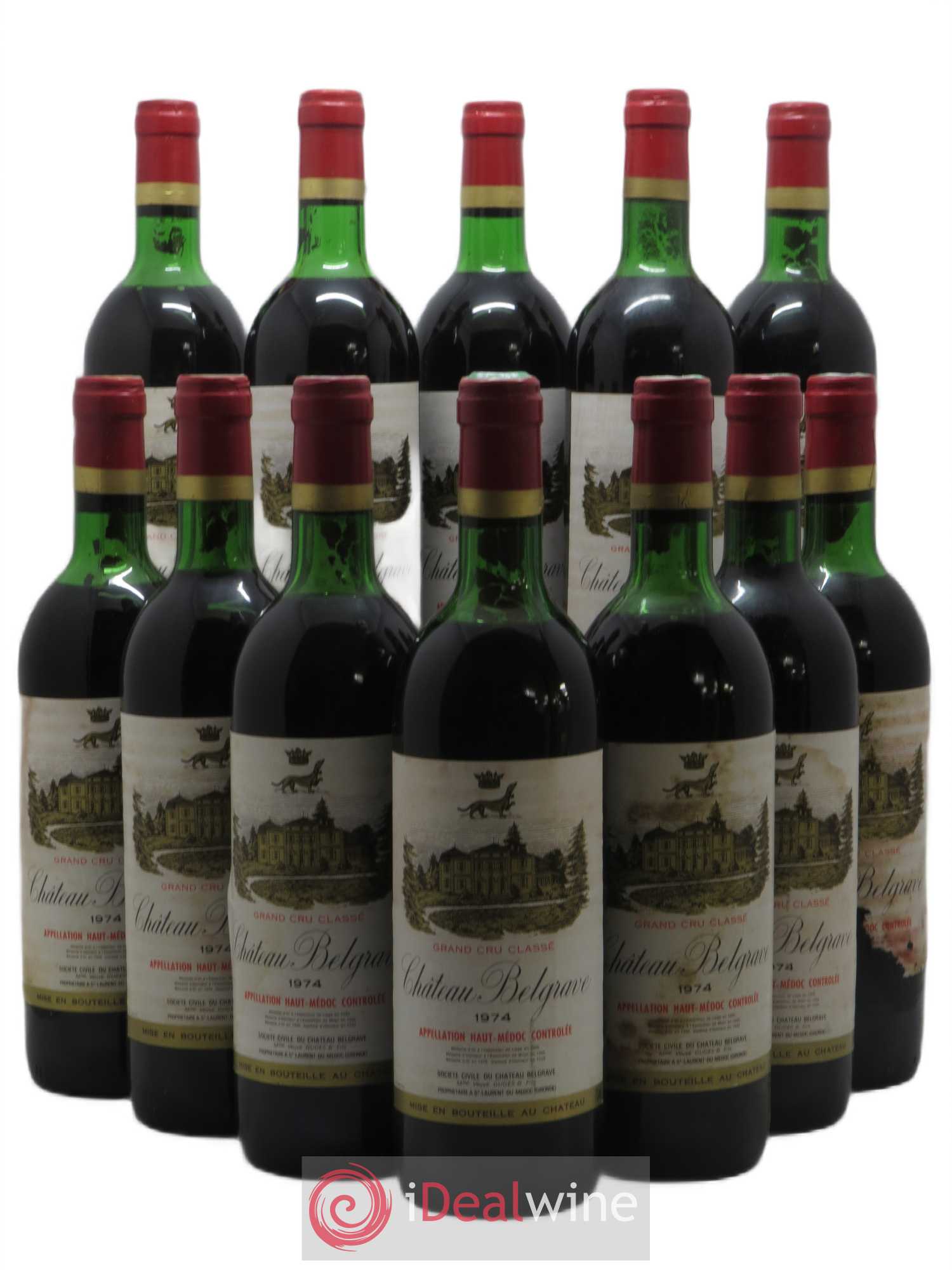 Château Belgrave 5ème Grand Cru Classé 1974 - Lot de 12 bouteilles - 0