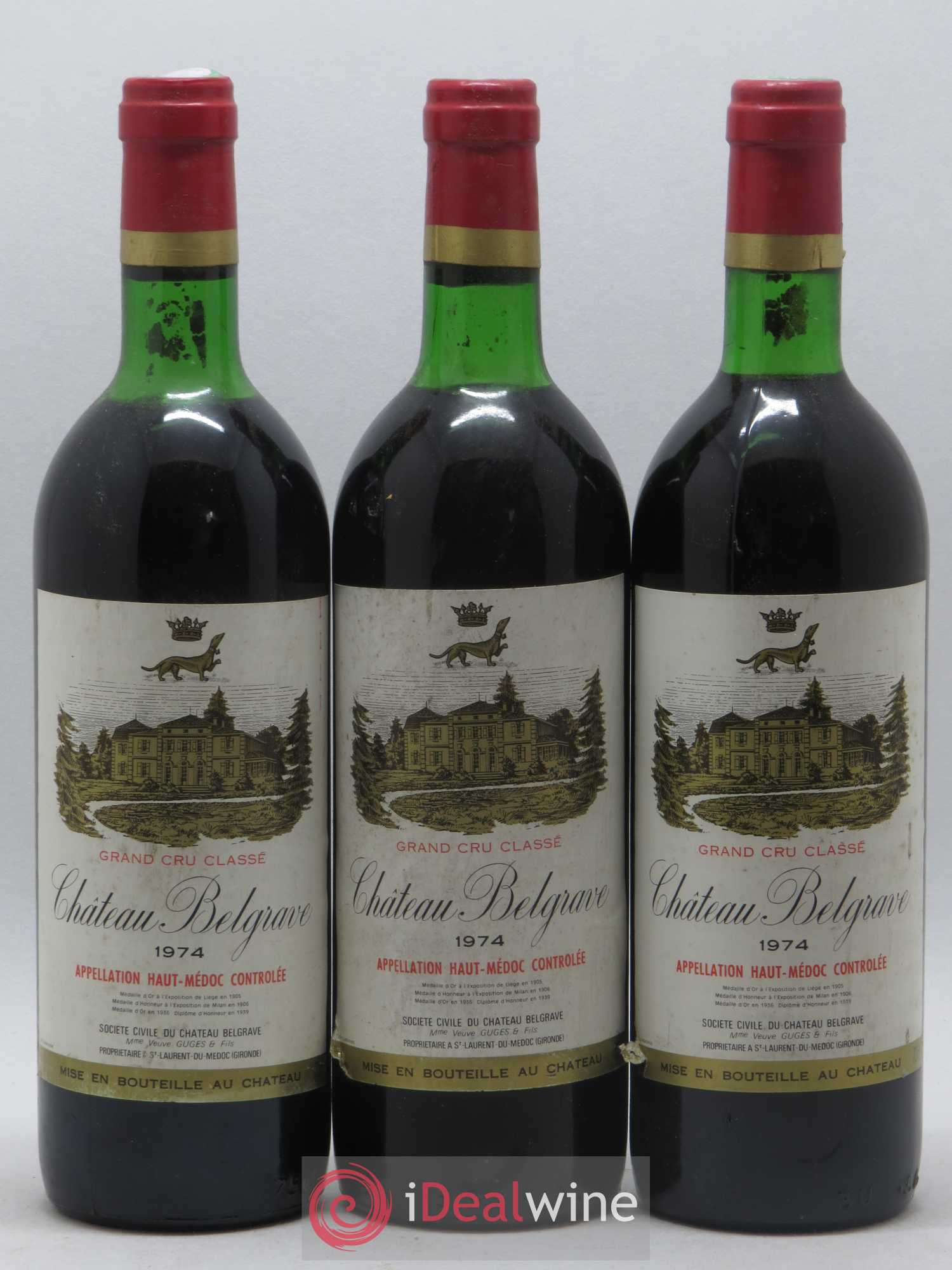 Château Belgrave 5ème Grand Cru Classé 1974 - Lot de 3 bouteilles - 0