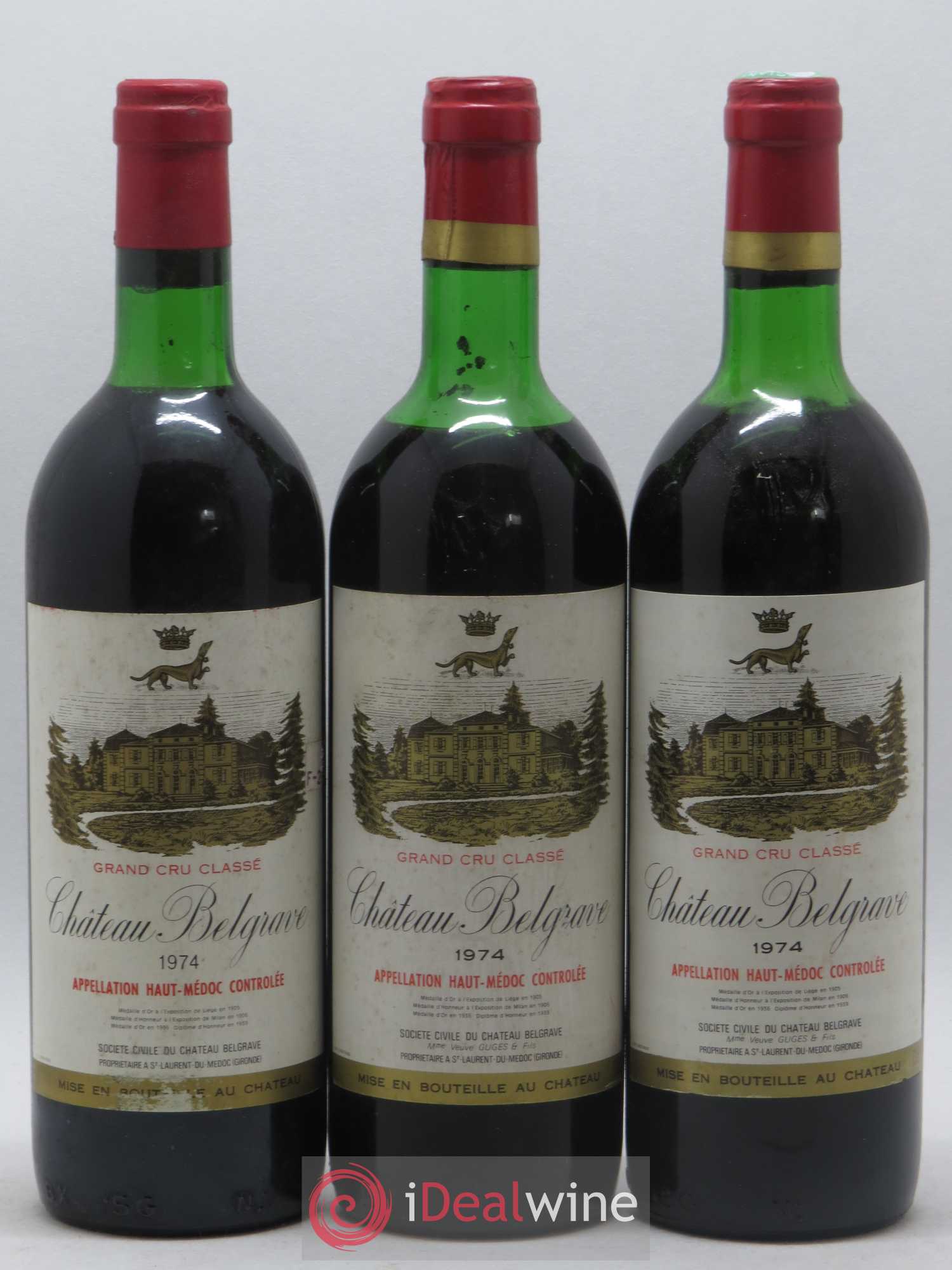 Château Belgrave 5ème Grand Cru Classé 1974 - Lot de 3 bouteilles - 0