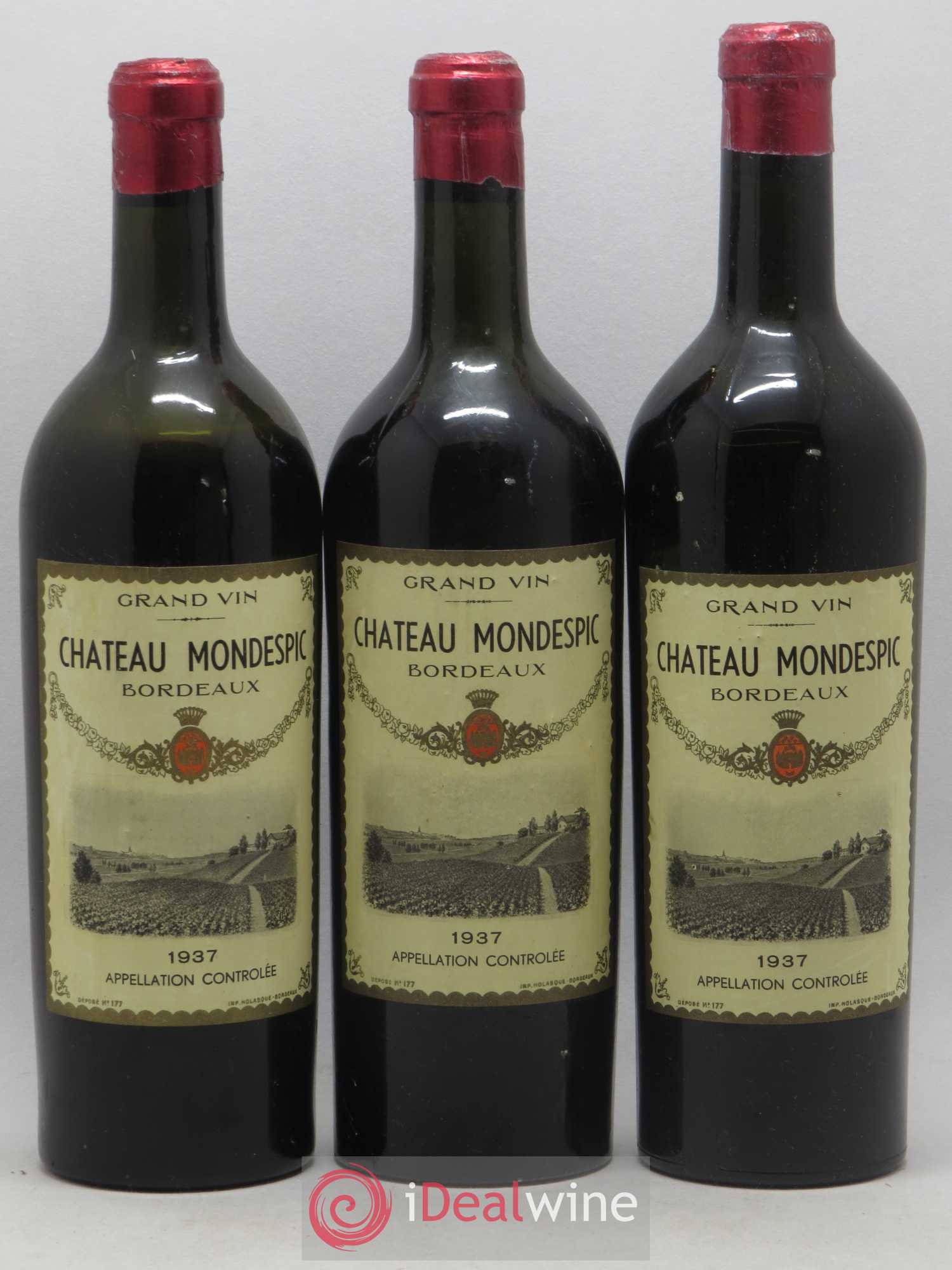 Bordeaux Château Mondespic 1937 - Lot de 3 bouteilles - 0