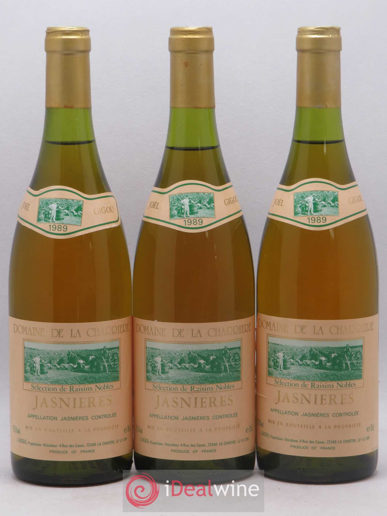 Jasnières Séléction de grains nobles Domaine de la Charriere 1989 - Lotto di 3 bottiglie - 0