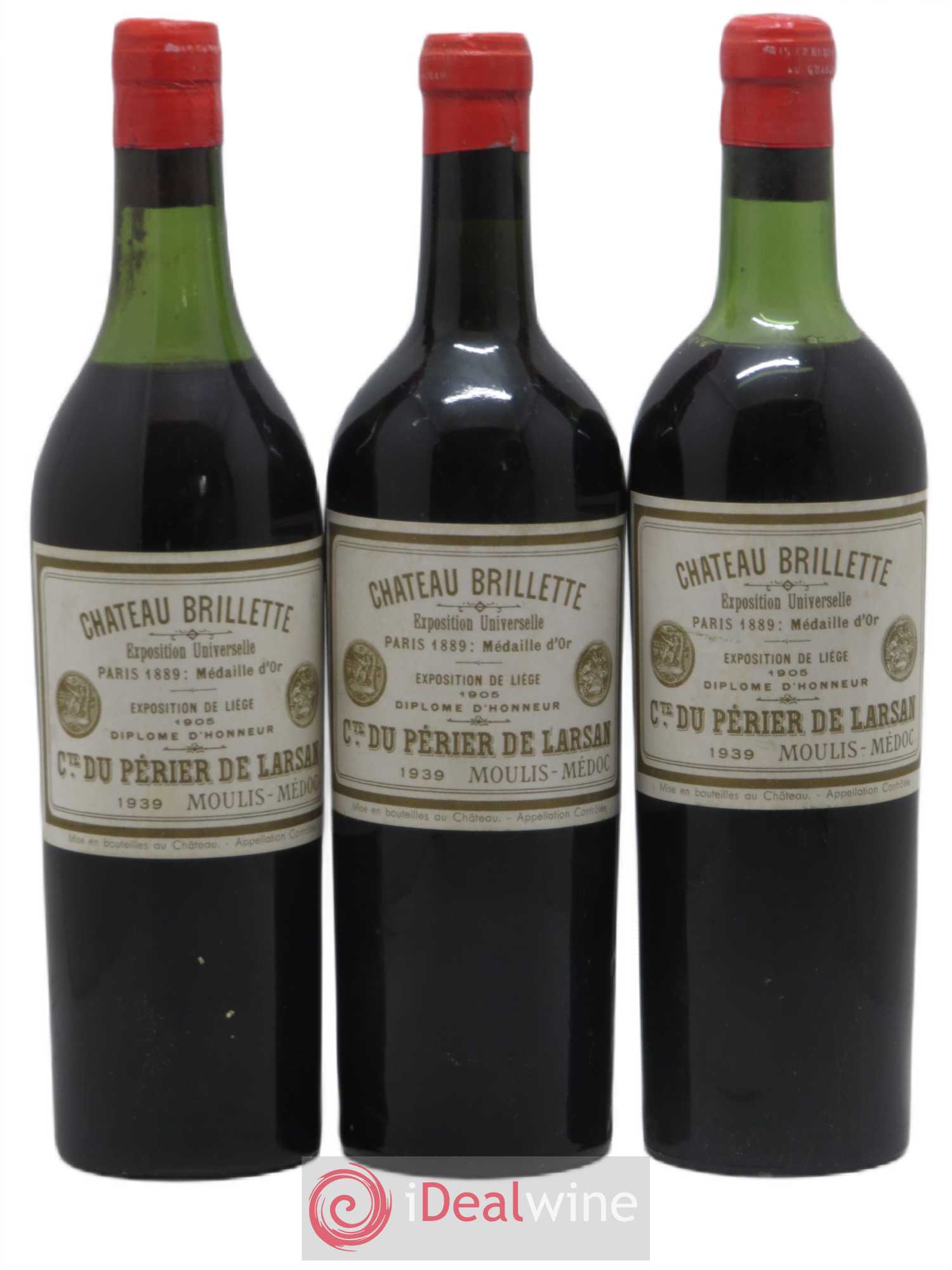 Château Brillette Cru Bourgeois 1939 - Lot de 3 bouteilles - 0