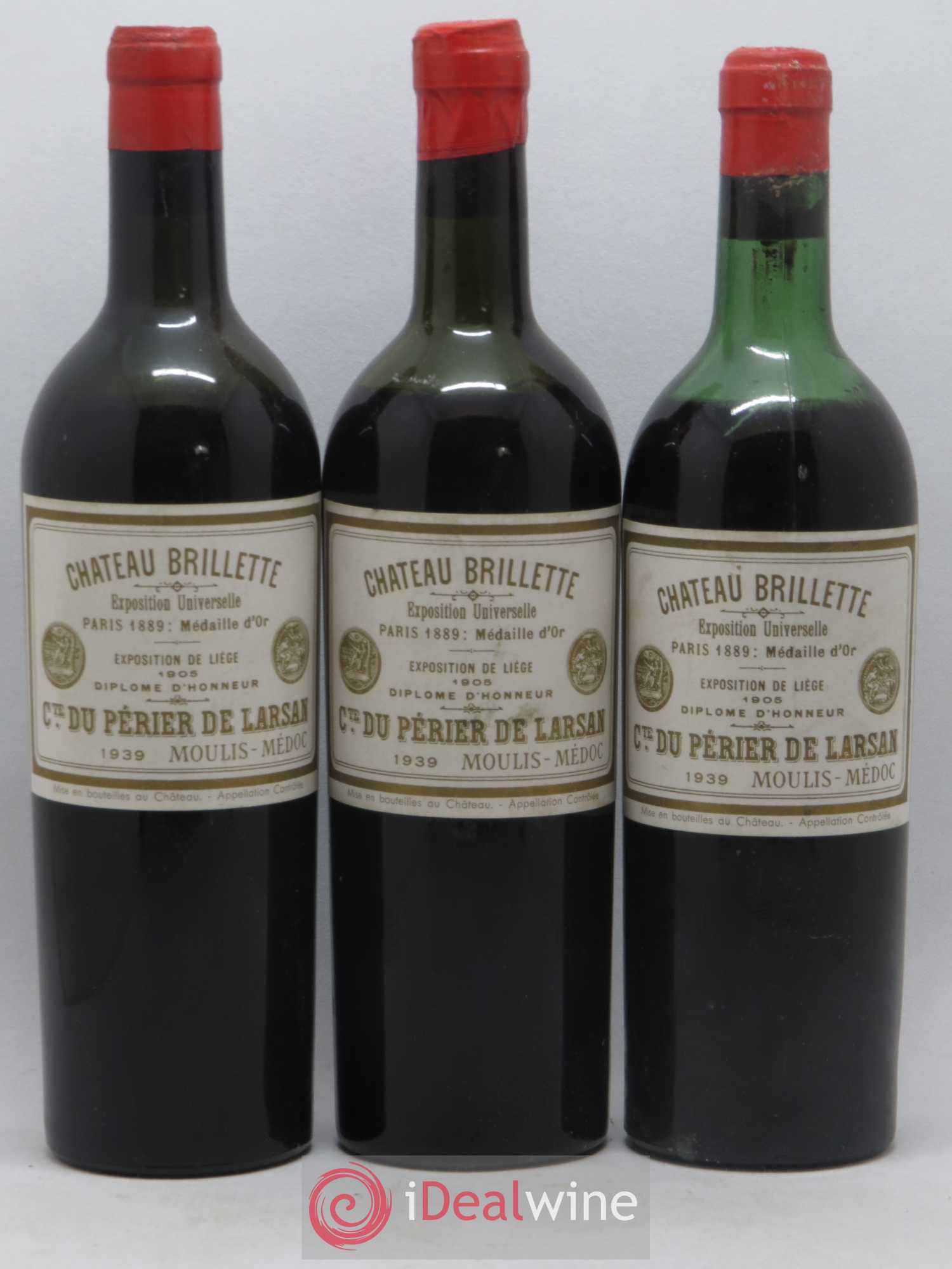 Château Brillette Cru Bourgeois 1939 - Lot de 3 bouteilles - 0