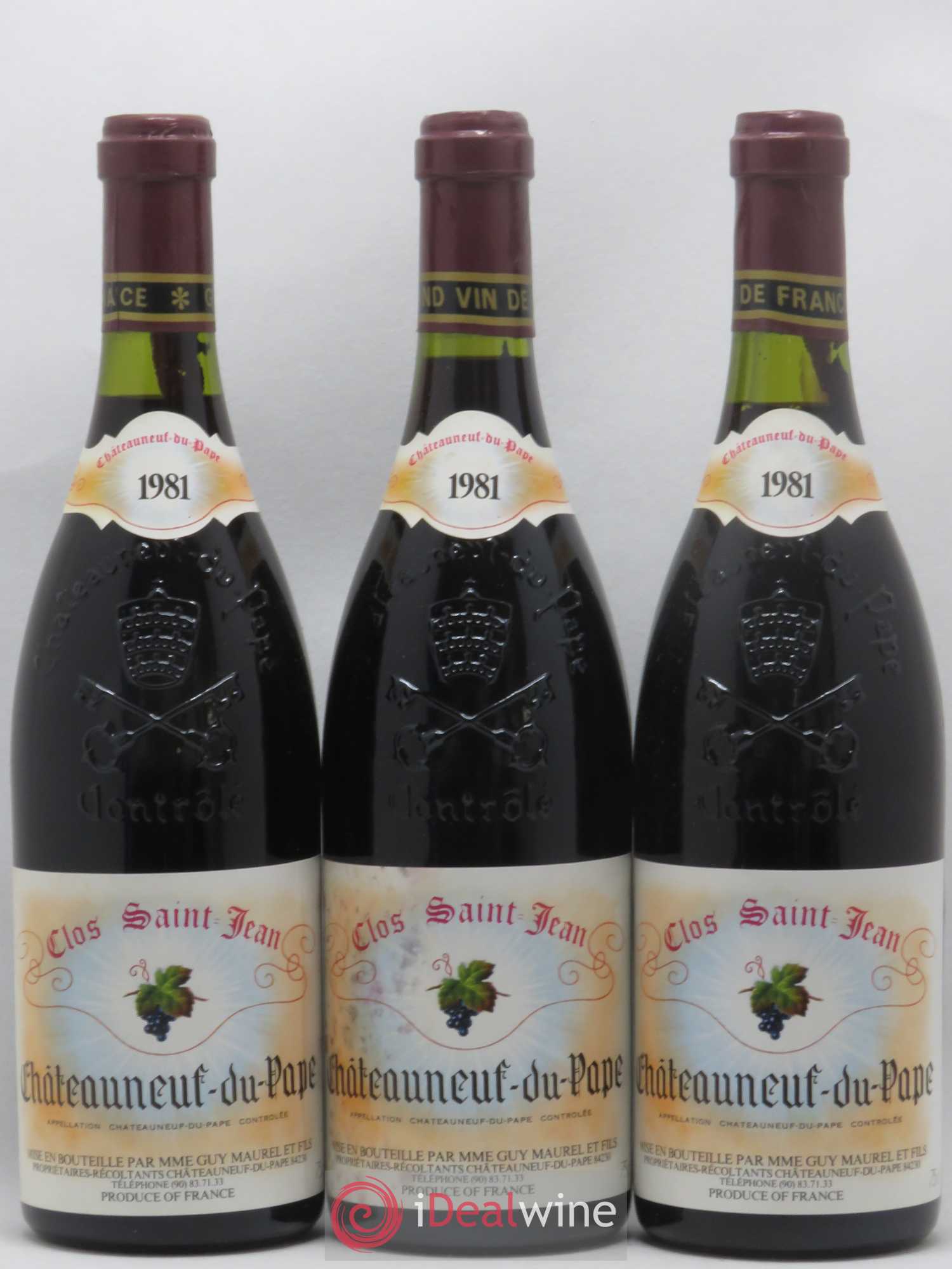 Châteauneuf-du-Pape Clos Saint-Jean Pascal et Vincent Maurel Clos Saint Jean Guy Morel 1981 - Lot de 3 bouteilles - 0