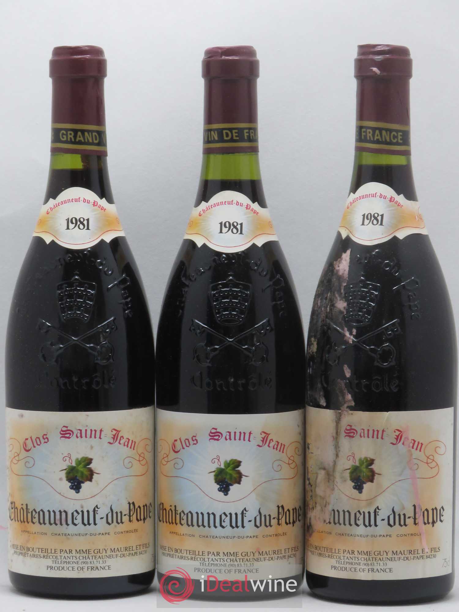 Châteauneuf-du-Pape Clos Saint-Jean Pascal et Vincent Maurel 1981 - Lot de 3 bouteilles - 0