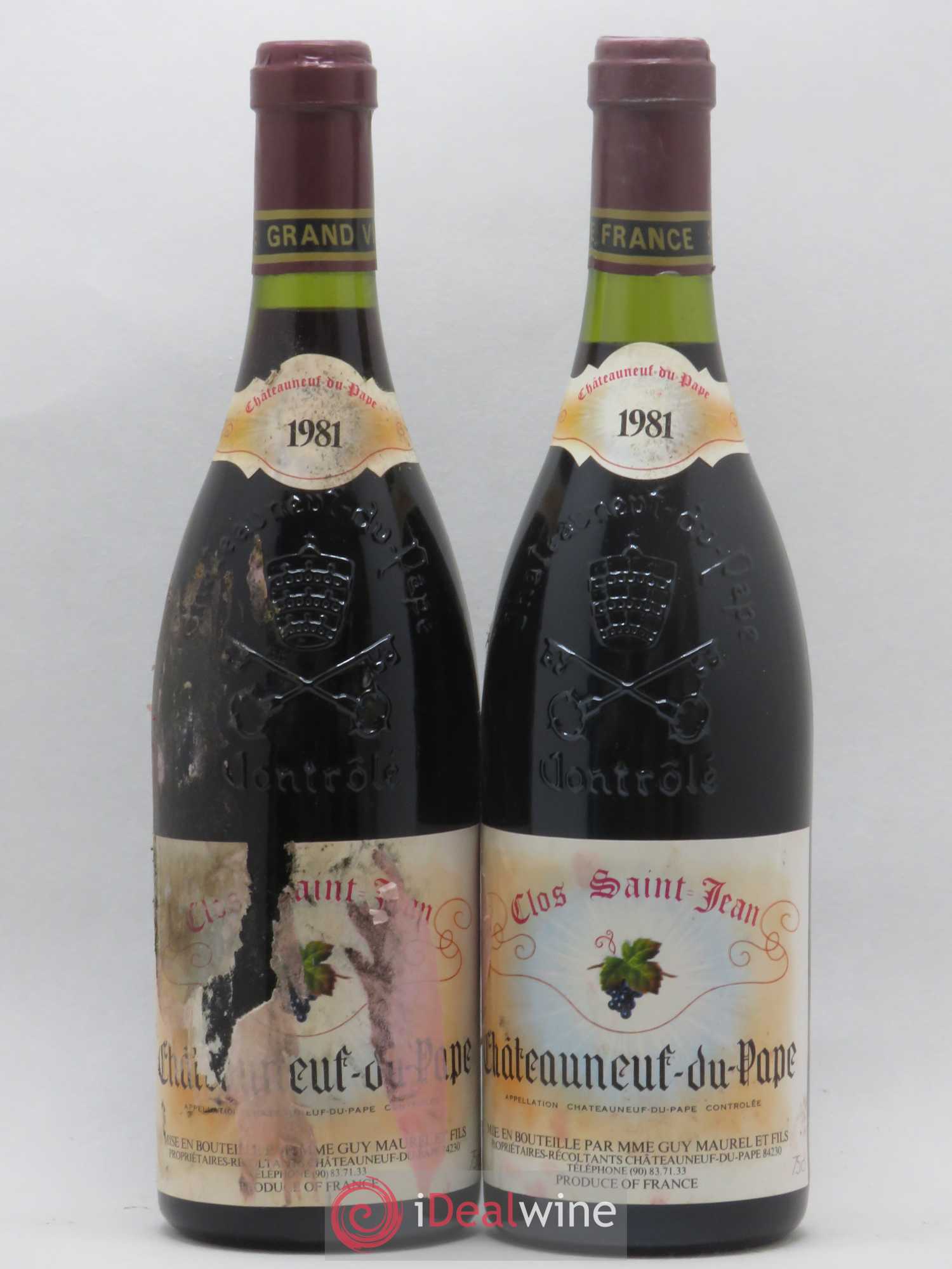 Châteauneuf-du-Pape Clos Saint-Jean Pascal et Vincent Maurel 1981 - Lot de 2 bouteilles - 0