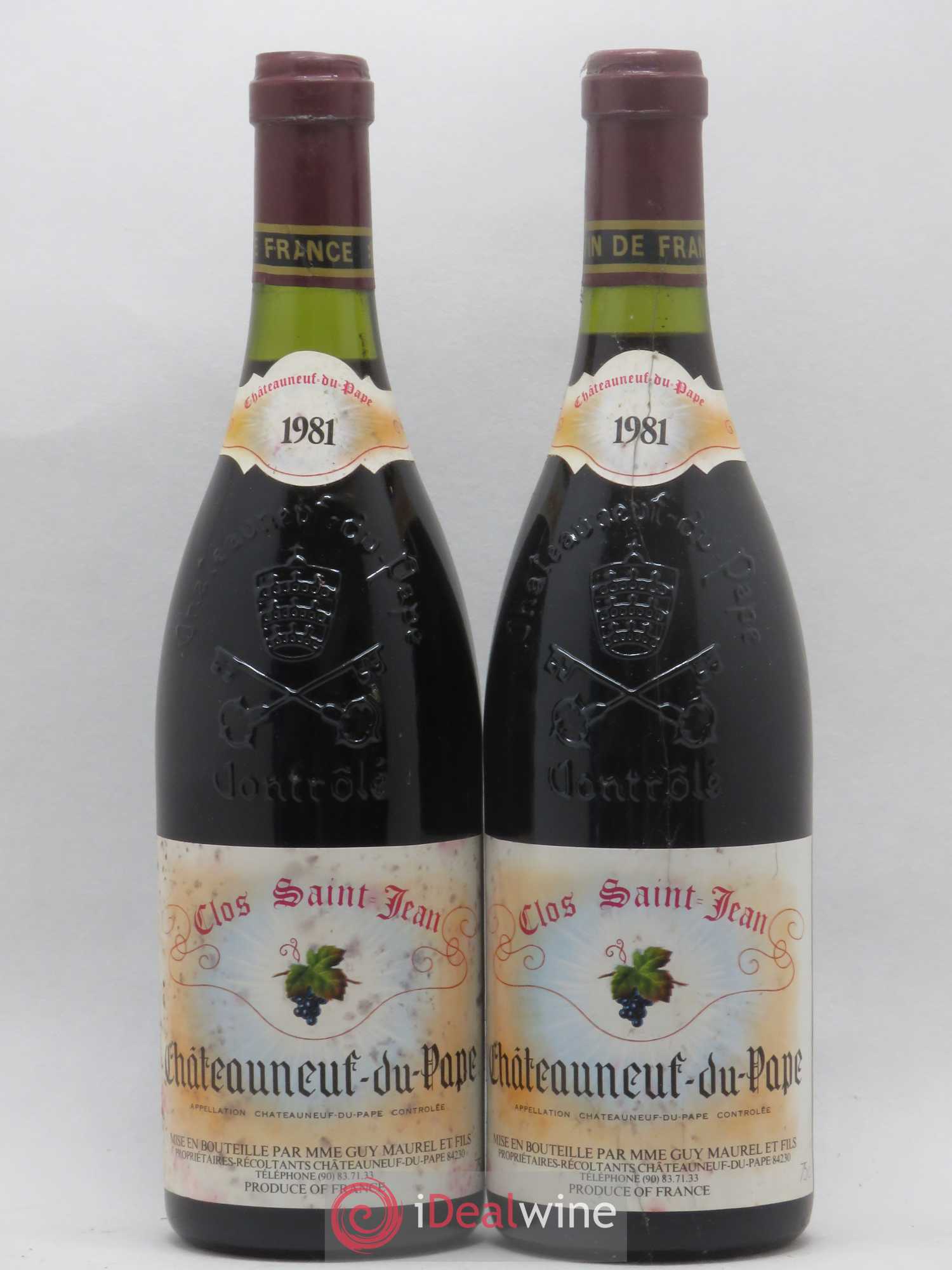 Châteauneuf-du-Pape Clos Saint-Jean Pascal et Vincent Maurel 1981 - Lot de 2 bouteilles - 0