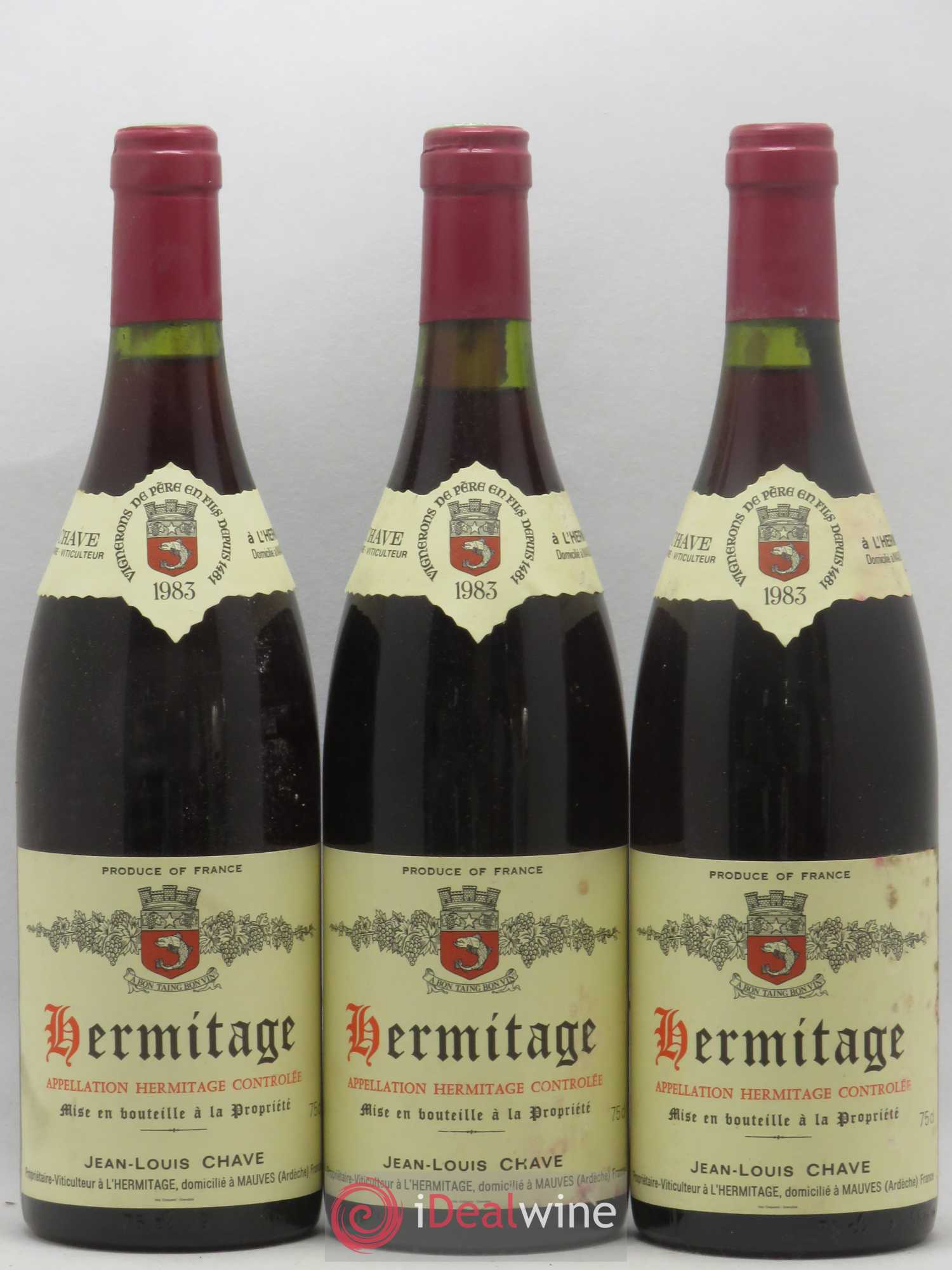 Hermitage Jean-Louis Chave 1983 - Lot de 3 bouteilles - 0
