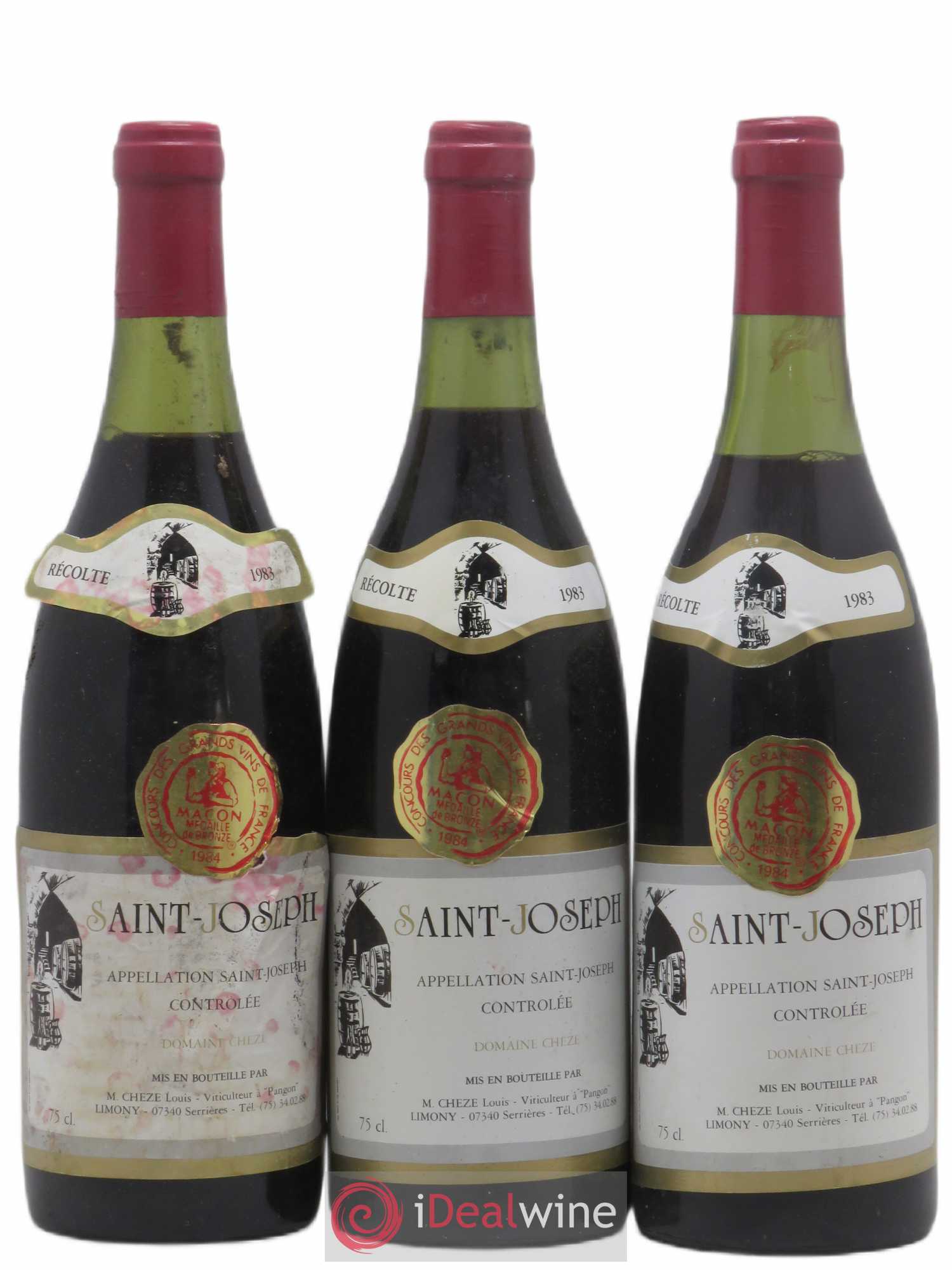 Saint-Joseph Louis Chèze 1983 - Lot de 3 bouteilles - 0