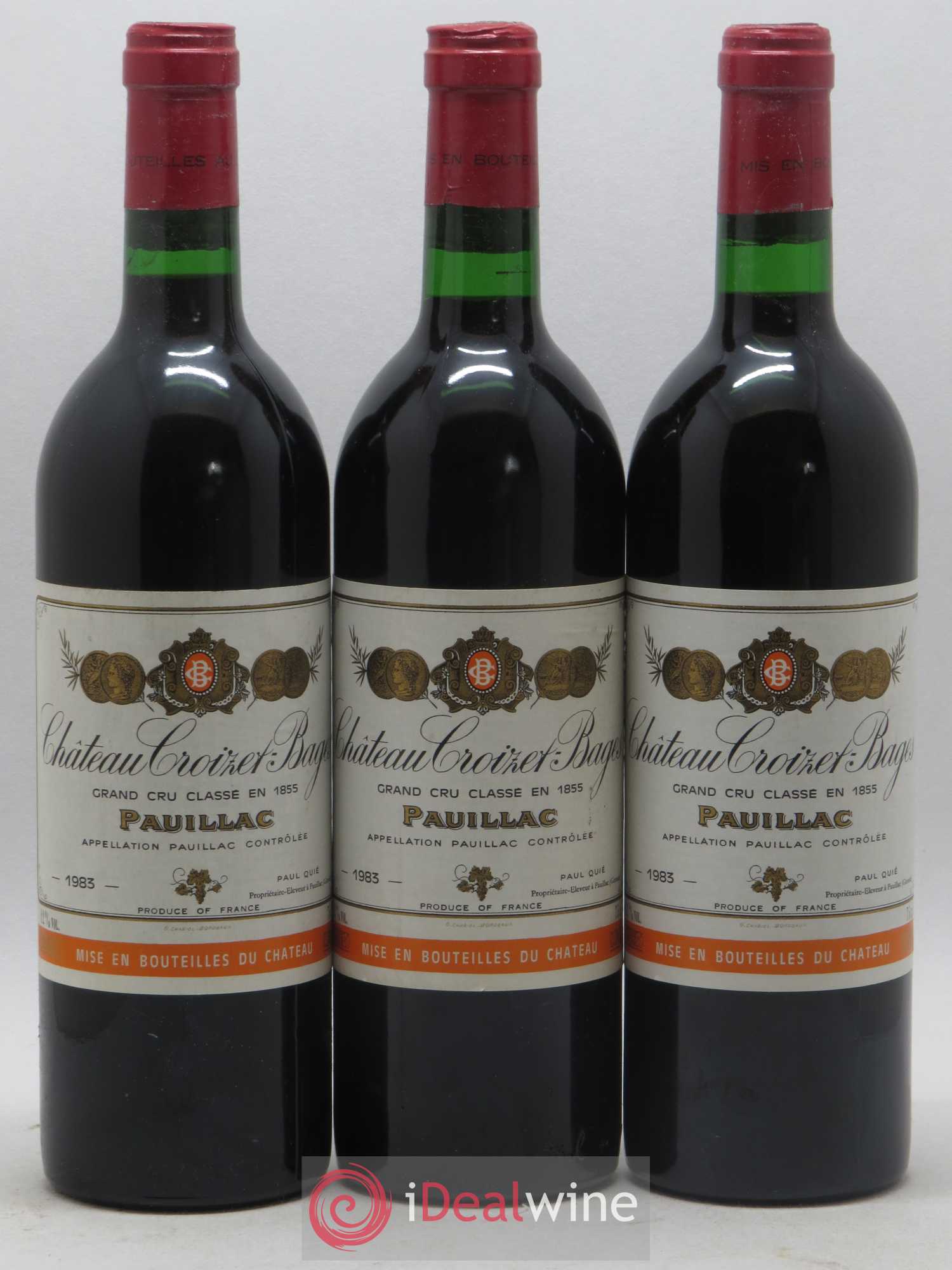Château Croizet Bages 5ème Grand Cru Classé 1983 - Lot de 3 bouteilles - 0