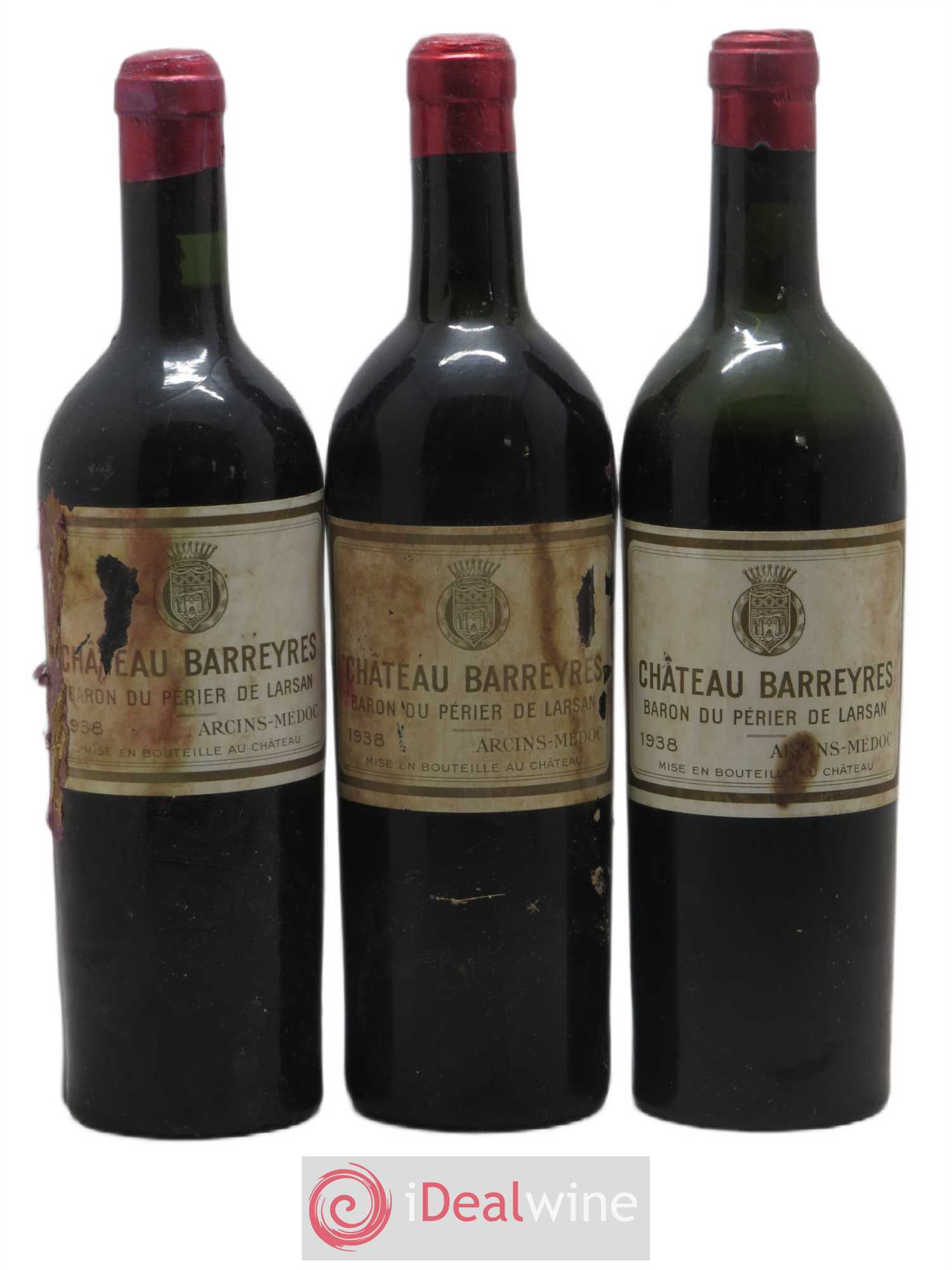 Château Barreyres Cru Bourgeois 1938 - Lot de 3 bouteilles - 0