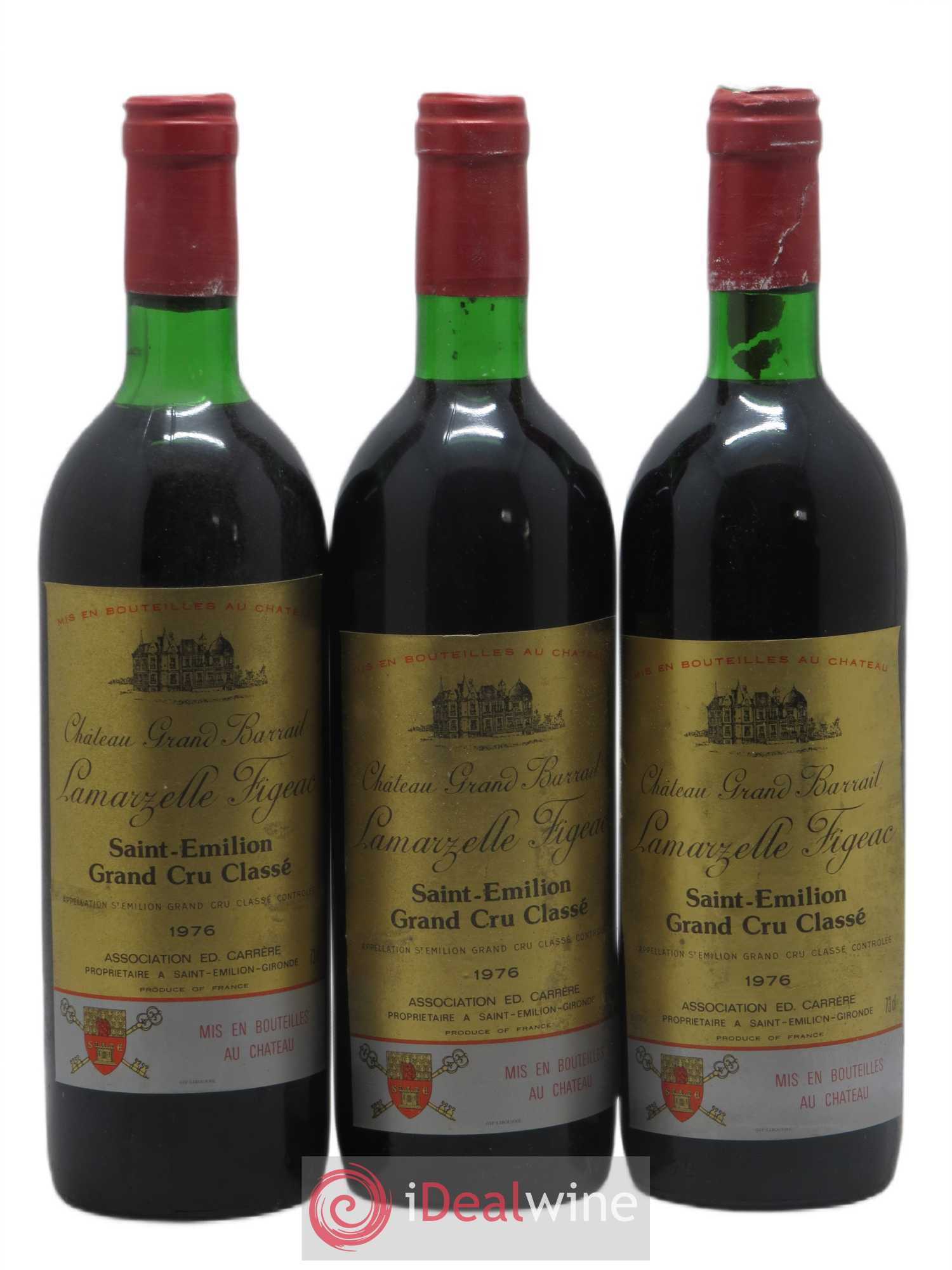 Château Grand Barrail Lamarzelle Figeac Grand Cru Classé 1976 - Lot de 3 bouteilles - 0