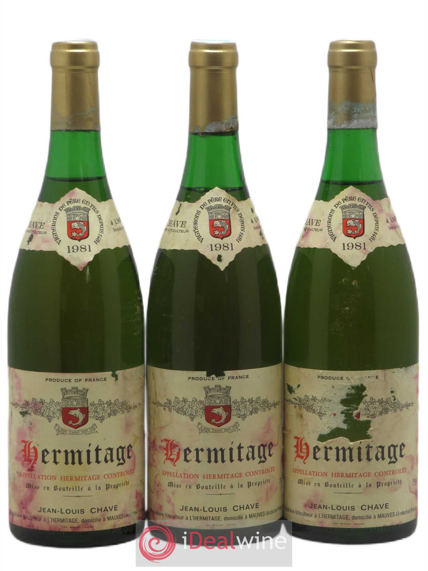Hermitage Jean-Louis Chave 1981 - Lot de 3 bouteilles - 0