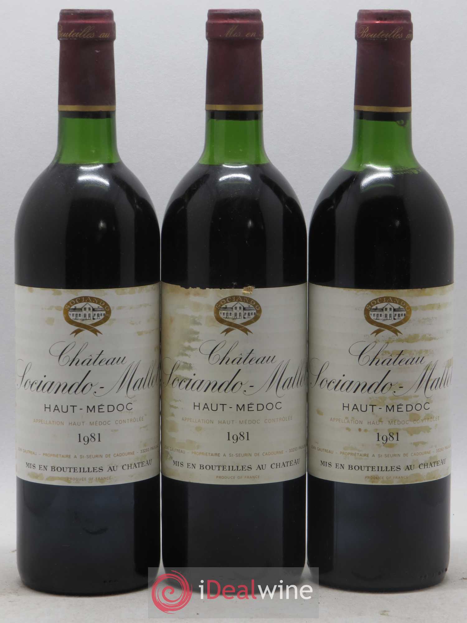 Château Sociando Mallet 1981 - Lot de 3 bouteilles - 0