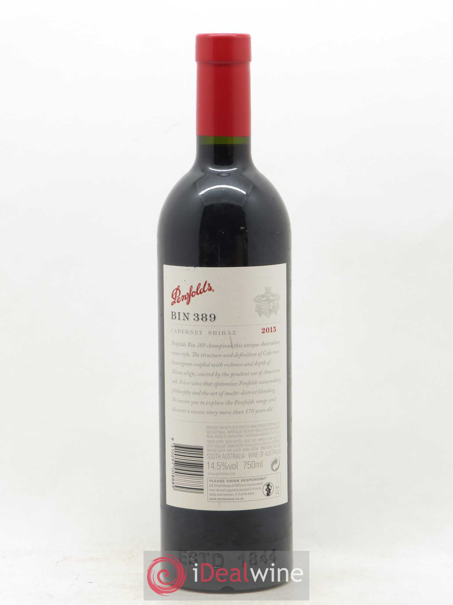 South Australia Penfolds Wines Bin 389 Cabernet Shiraz 2015 - Lot de 1 bouteille - 1