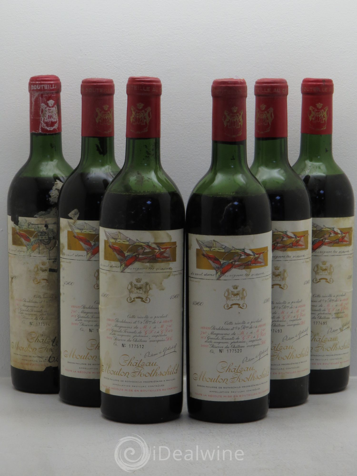Château Mouton Rothschild 1er Grand Cru Classé (sans prix de réserve) 1960 - Lot de 6 bouteilles - 0