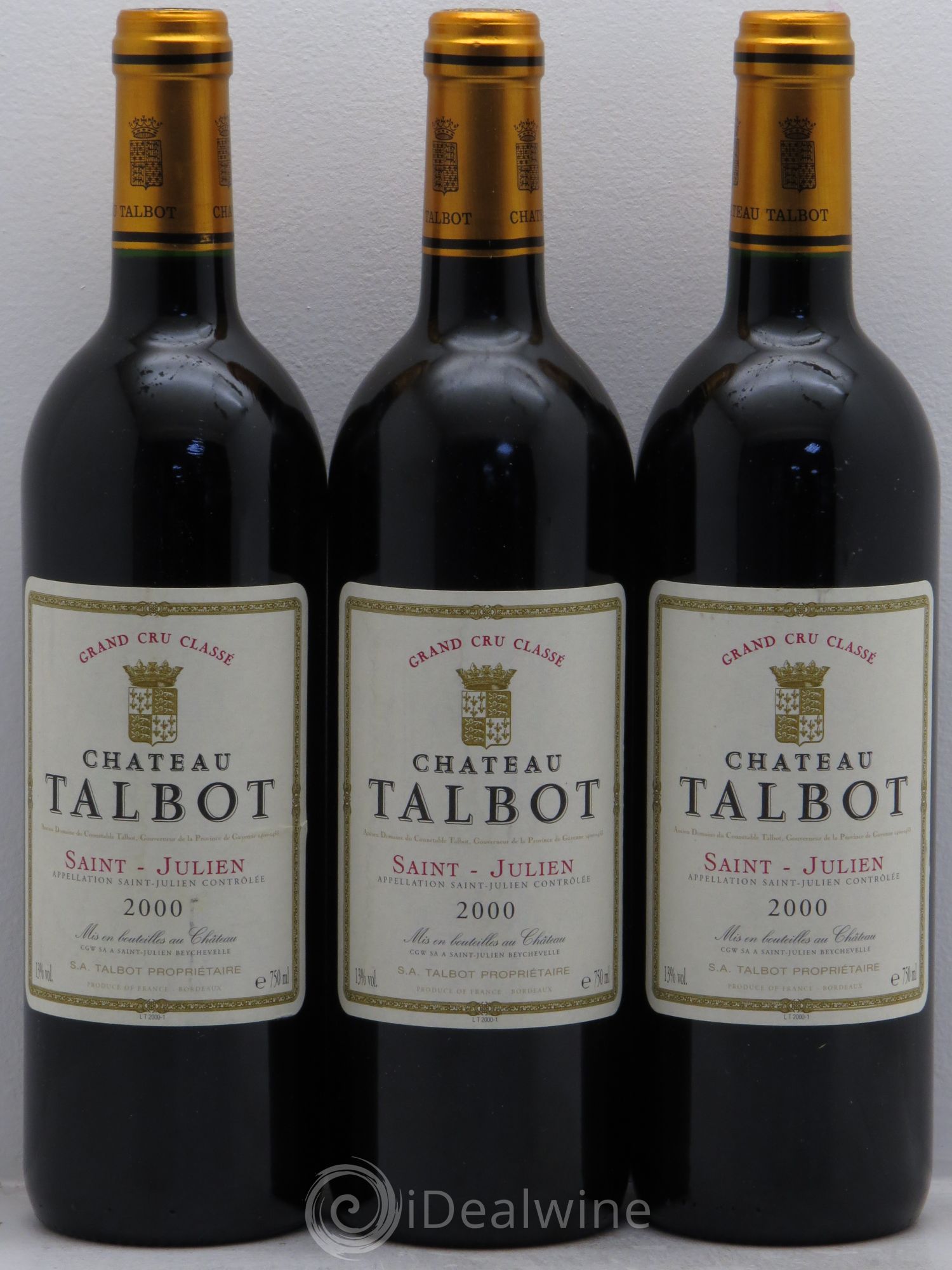 Château Talbot 4ème Grand Cru Classé 2000 - Lot de 3 bouteilles - 0