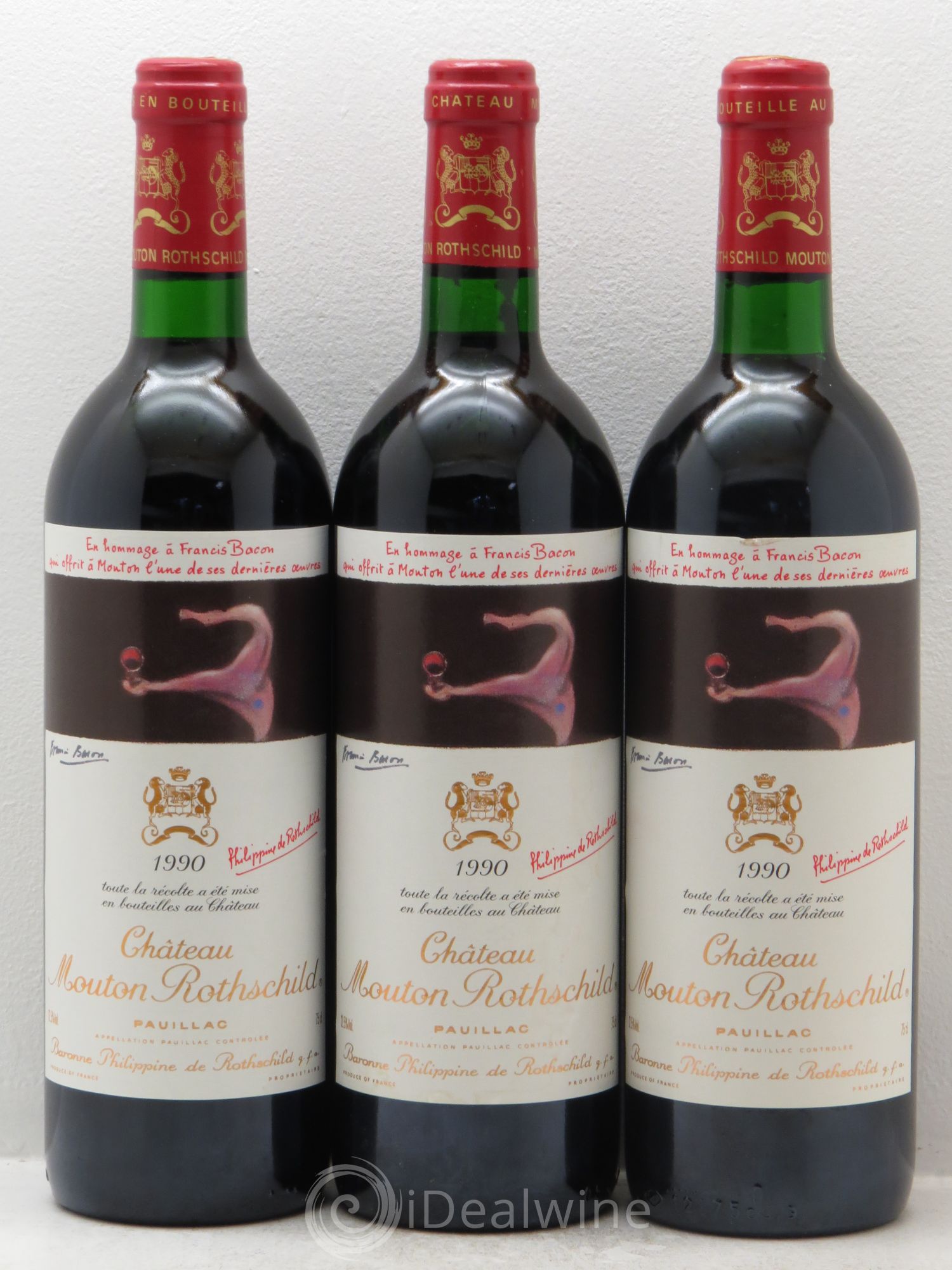 Château Mouton Rothschild 1er Grand Cru Classé 1990 - Lot de 3 bouteilles - 0