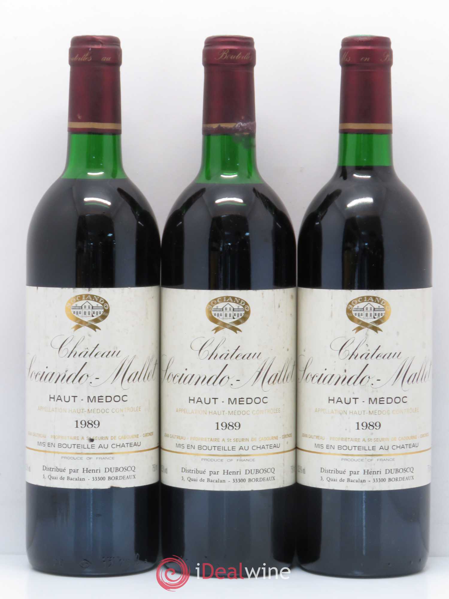 Château Sociando Mallet 1989 - Lot de 3 bouteilles - 0
