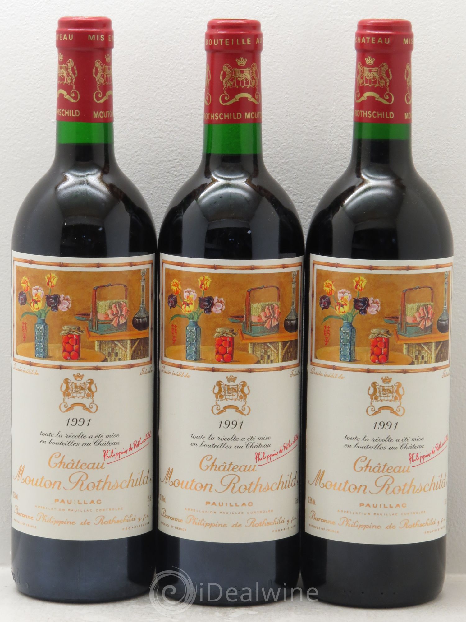 Château Mouton Rothschild 1er Grand Cru Classé 1991 - Lot de 3 bouteilles - 0