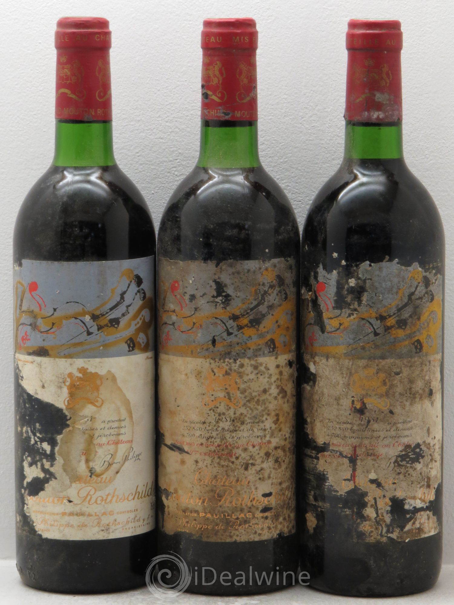 Château Mouton Rothschild 1er Grand Cru Classé 1981 - Lot de 3 bouteilles - 0