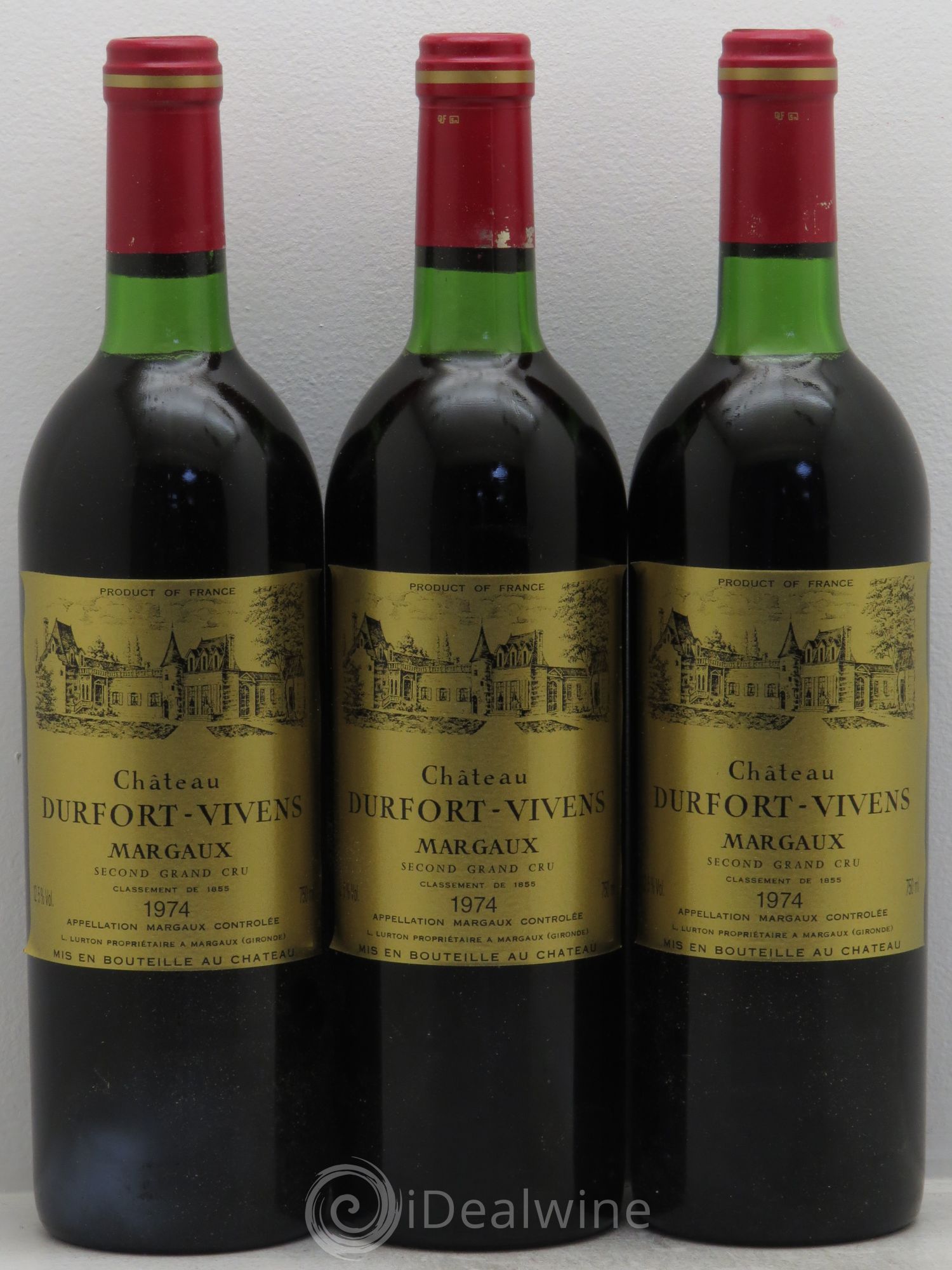 Château Durfort Vivens 2ème Grand Cru Classé 1974 - Lot de 3 bouteilles - 0