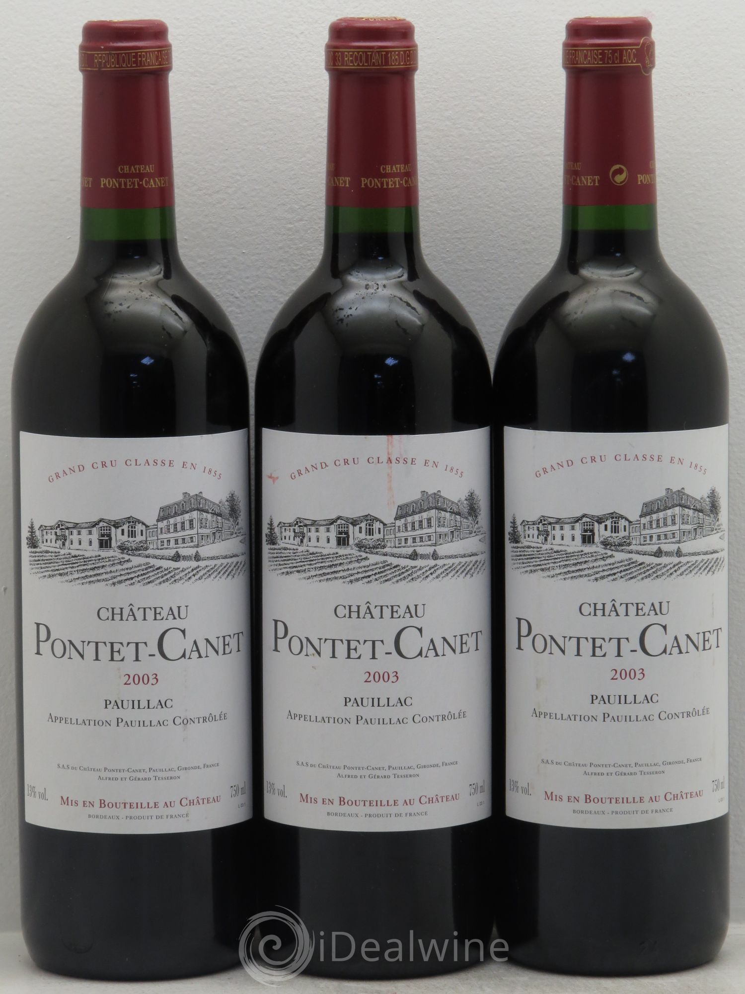 Château Pontet Canet 5ème Grand Cru Classé 2003 - Lot de 3 bouteilles - 0
