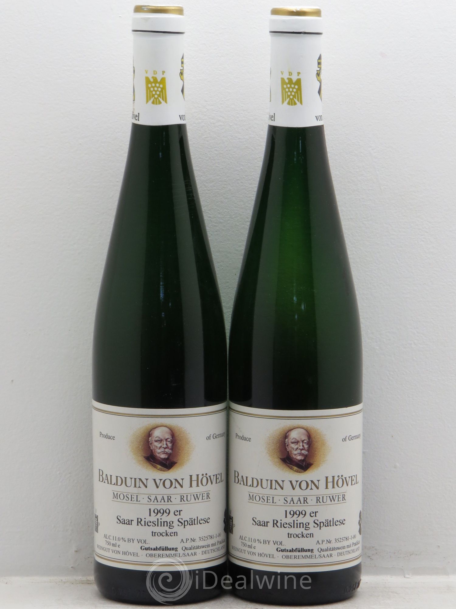 Allemagne Saar Riesling Spatlese .Mosel-Saar-Ruwer .Balduin Von Hovel .Trocken 1999 - Posten von 2 Flaschen - 0