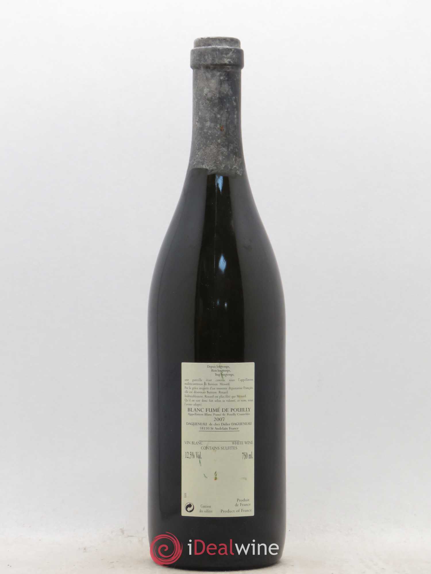 Vin de France (anciennement Pouilly-Fumé) Buisson Renard Dagueneau (Domaine Didier - Louis-Benjamin) 2007 - Lot de 1 bouteille - 1