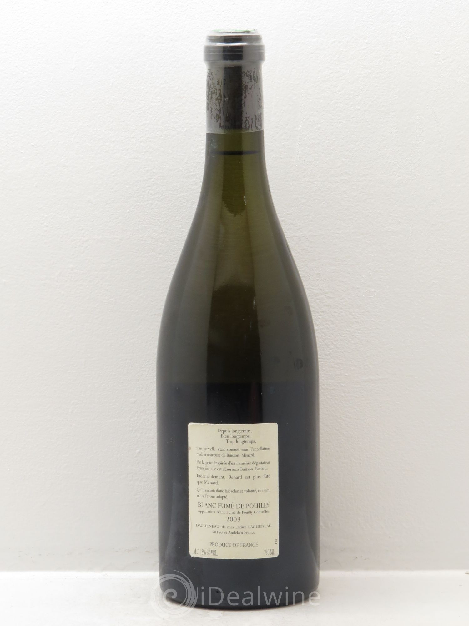 Vin de France (anciennement Pouilly-Fumé) Buisson Renard Dagueneau (Domaine Didier - Louis-Benjamin) 2003 - Lot de 1 bouteille - 1