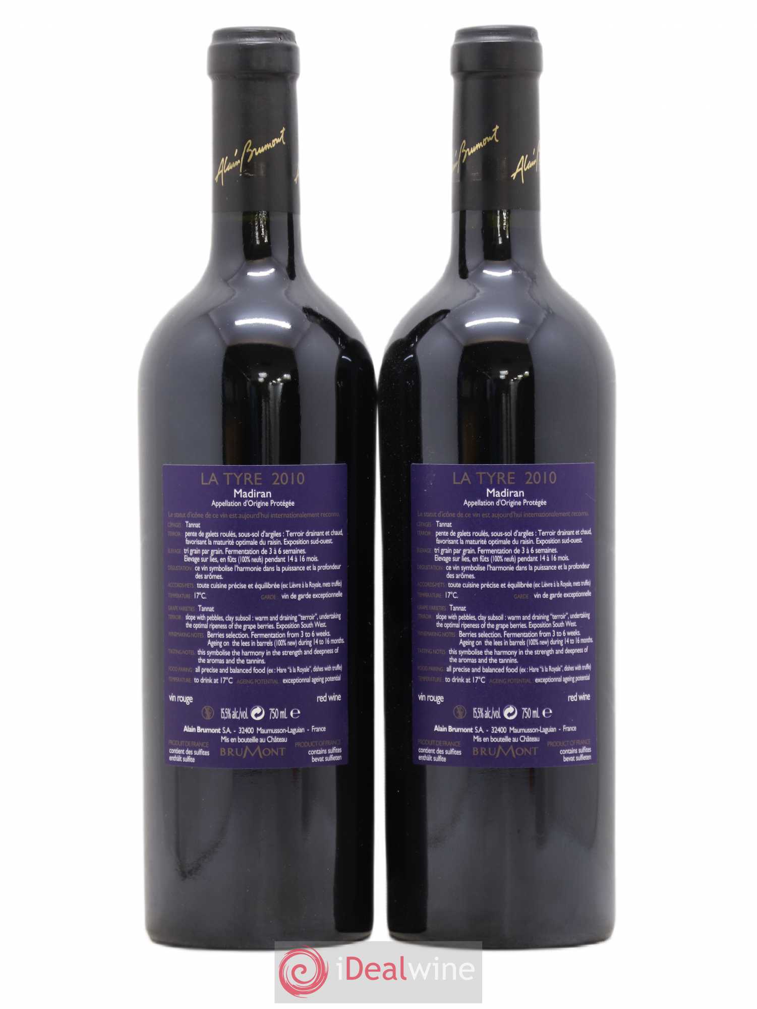 Madiran Château Montus-La Tyre Alain Brumont 2010 - Lot de 2 bouteilles - 1