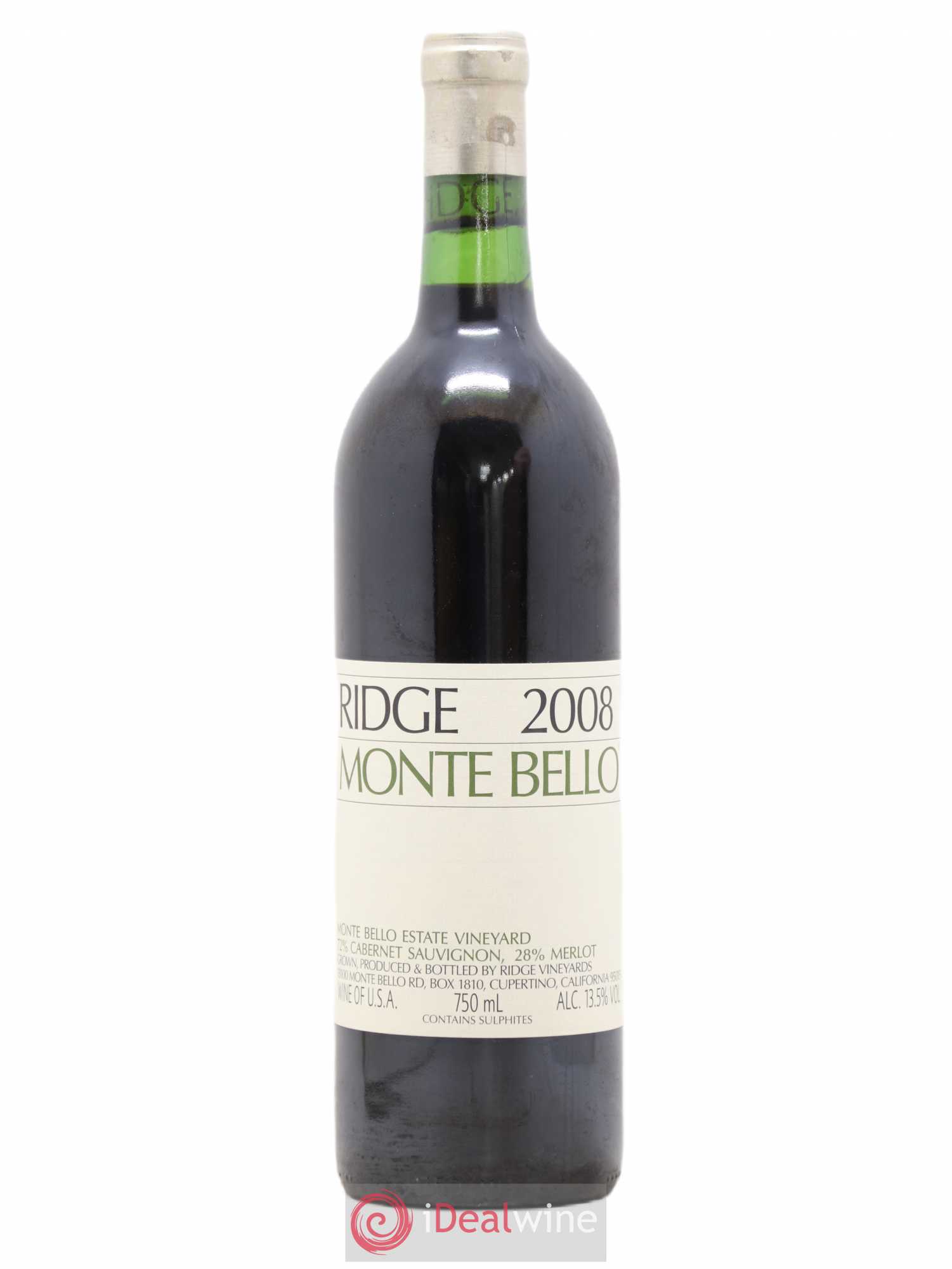 Santa Cruz Mountains Monte Bello Ridge Vineyards 2008 - Lot de 1 bouteille - 0